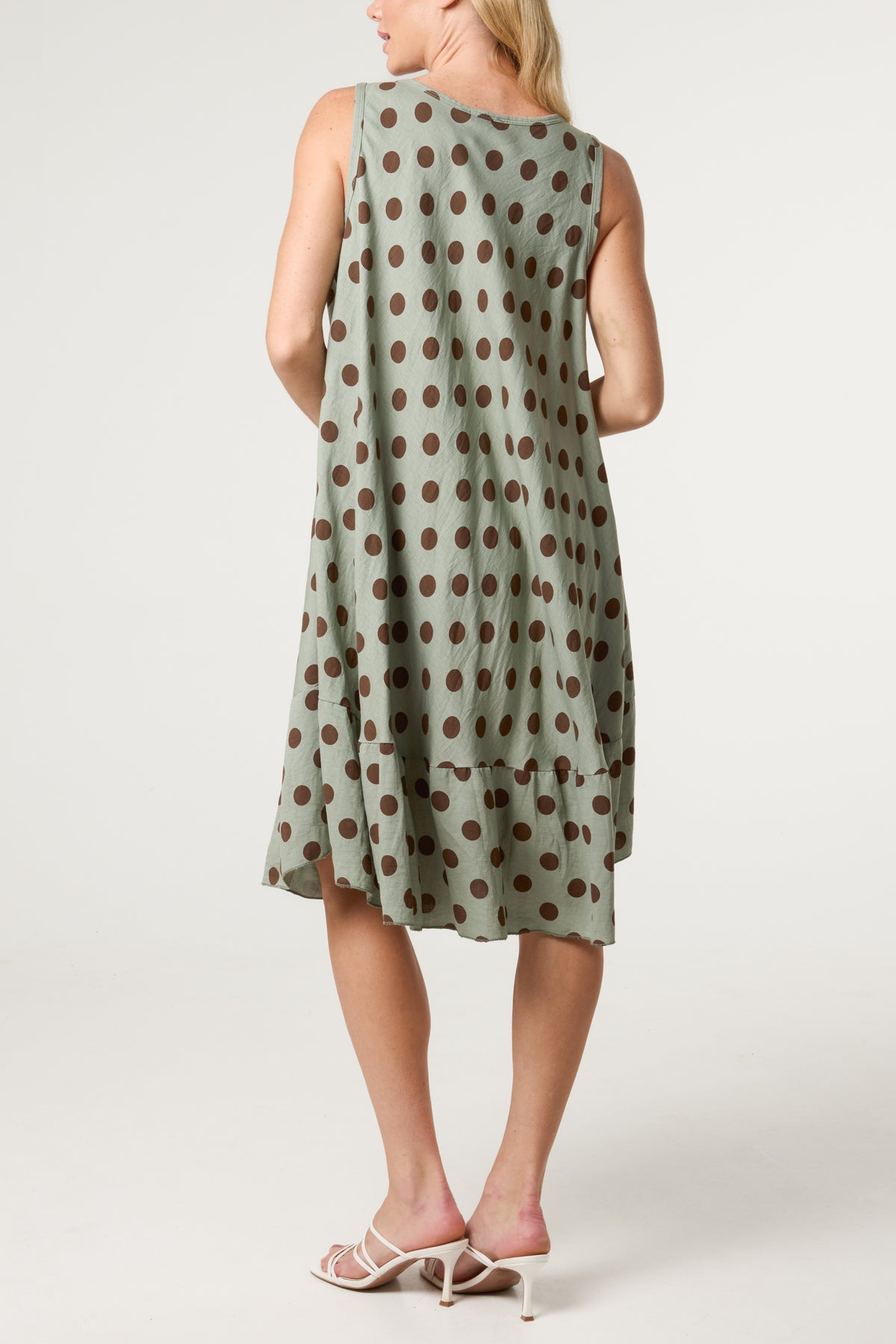 Polka Dot Sleeveless Bias Cut Swing Dress
