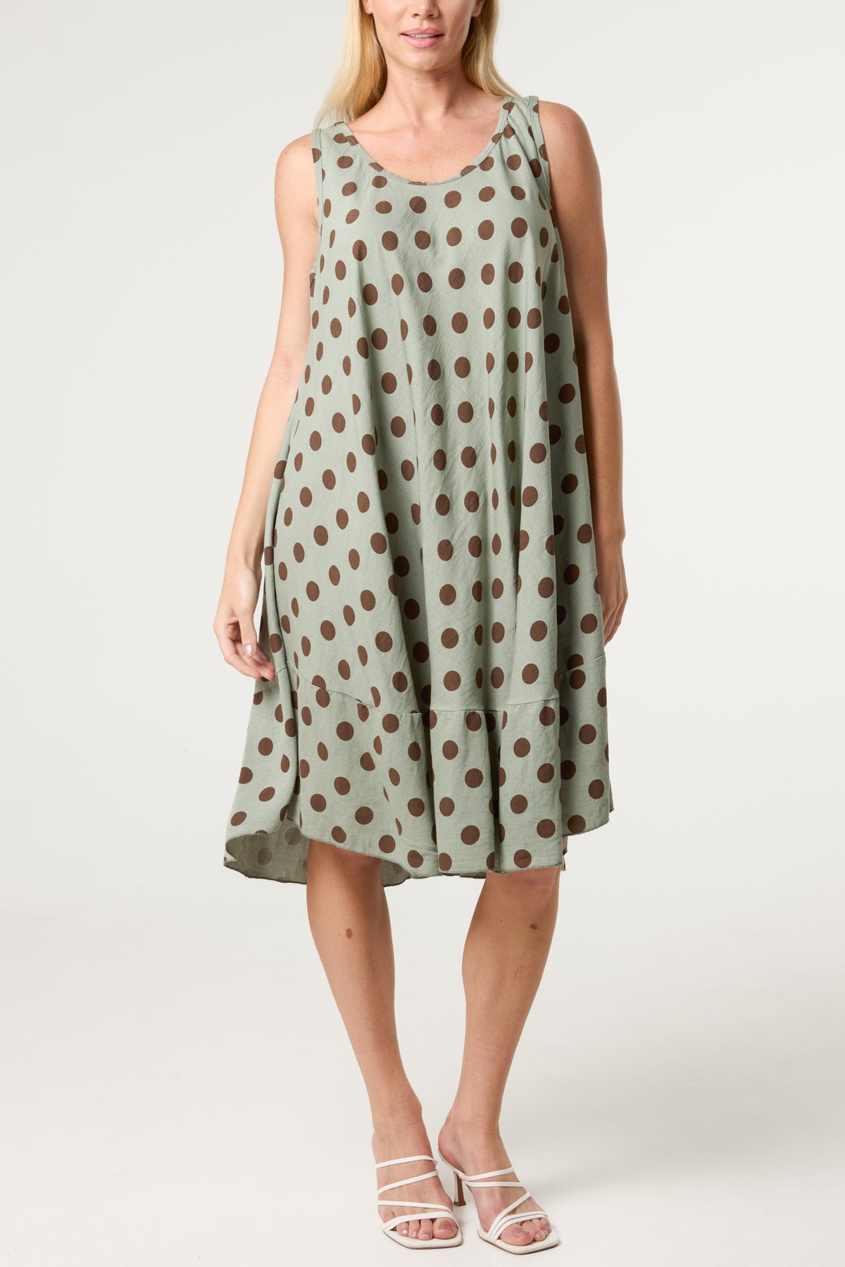 Polka Dot Sleeveless Bias Cut Swing Dress