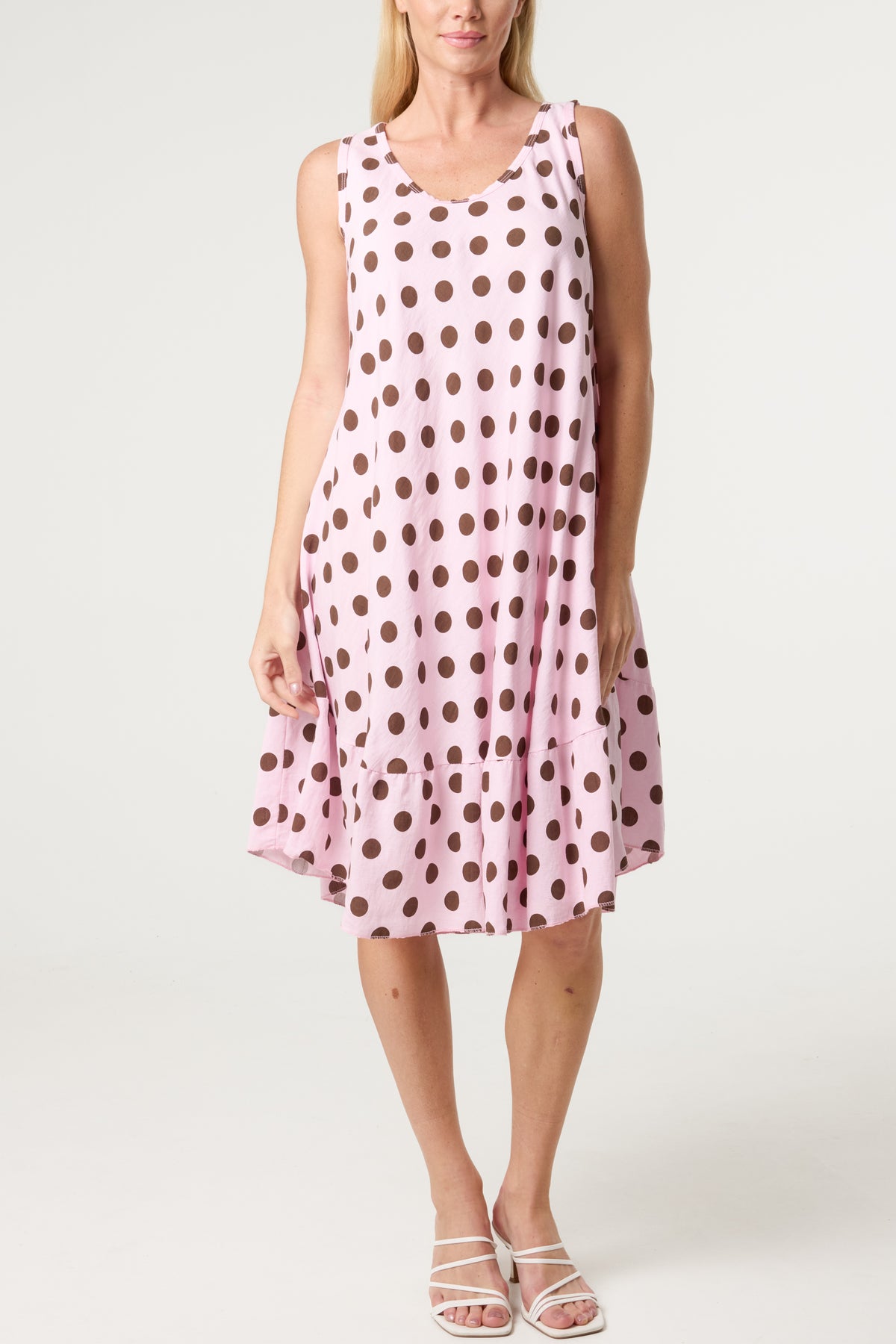 Polka Dot Sleeveless Bias Cut Swing Dress