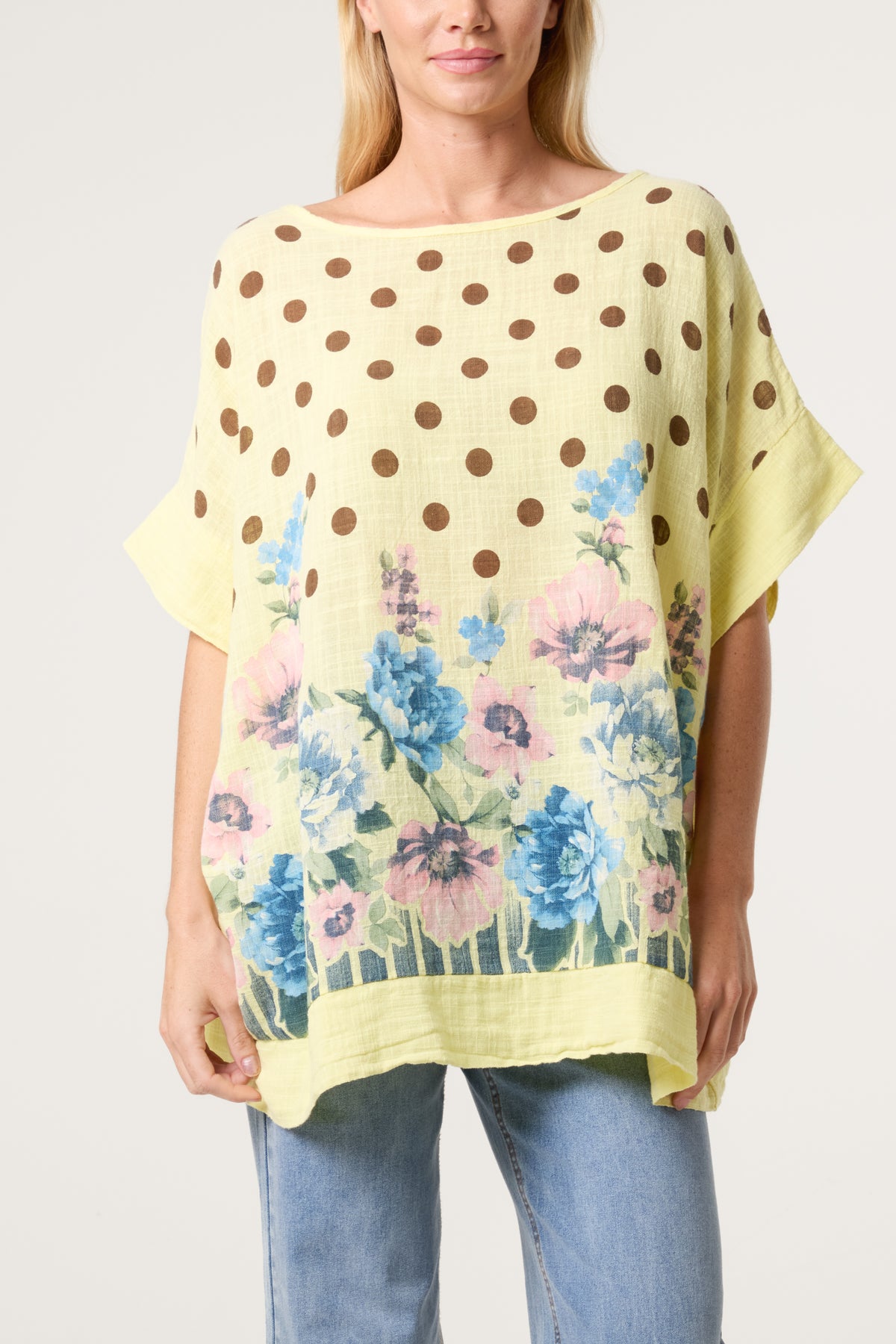 Polka Dot Floral Border Top