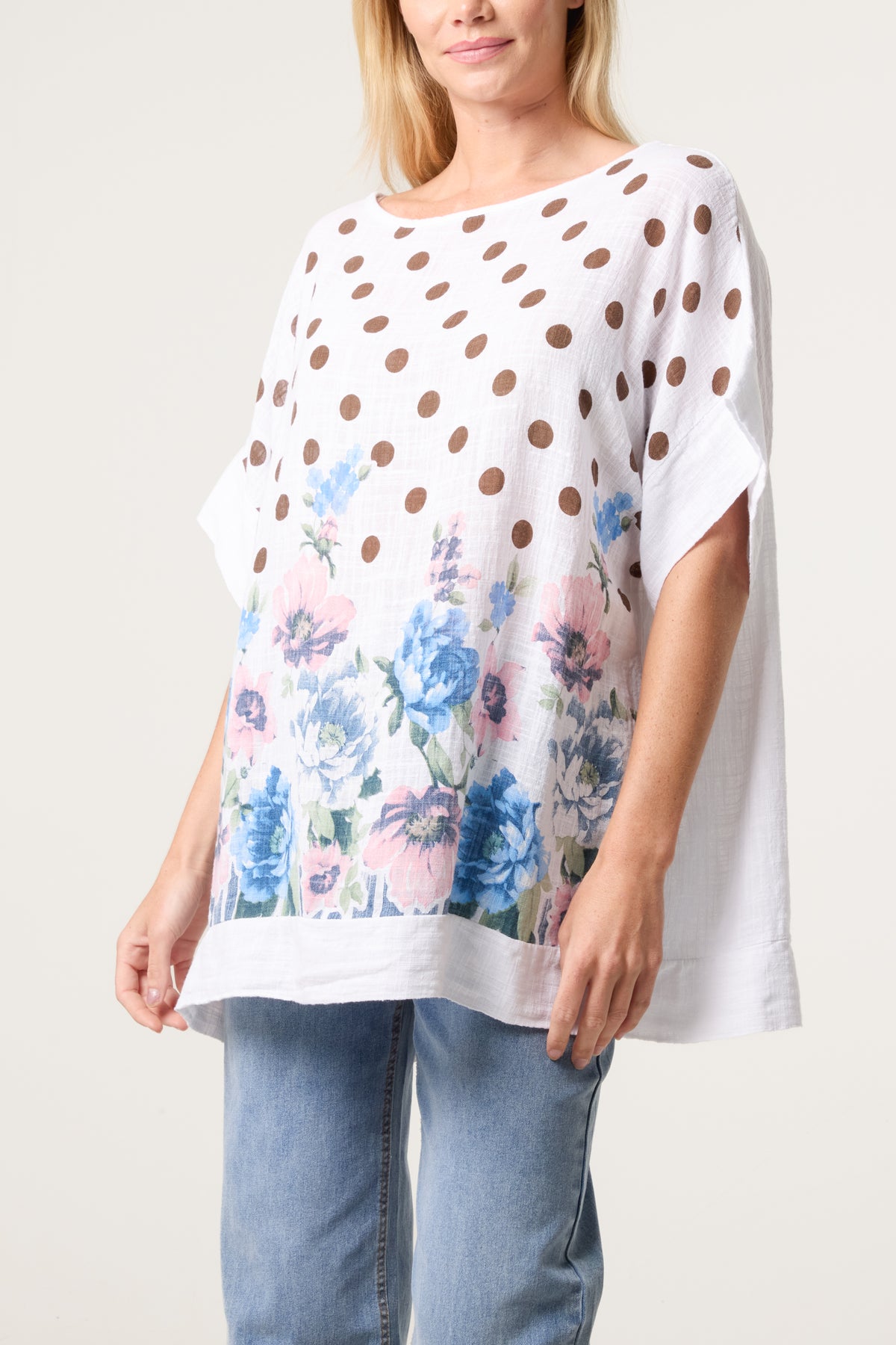 Polka Dot Floral Border Top