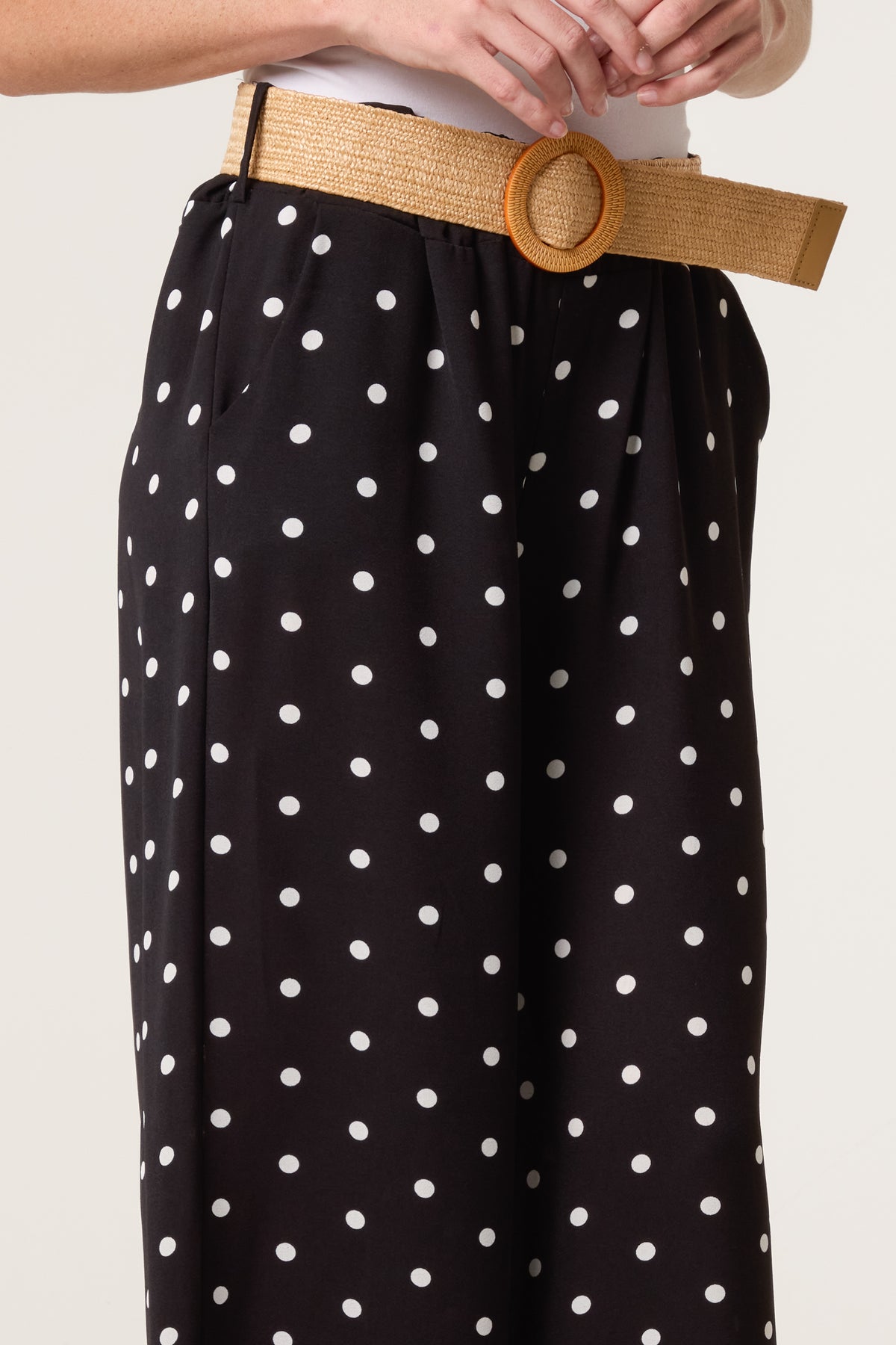 Belted Polka Dot Wide Leg Trousers