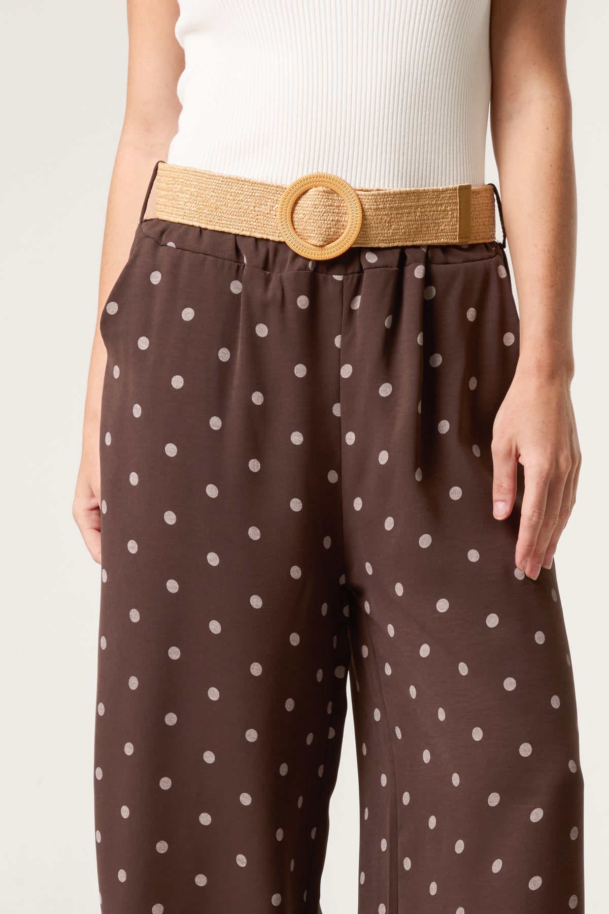Belted Polka Dot Wide Leg Trousers