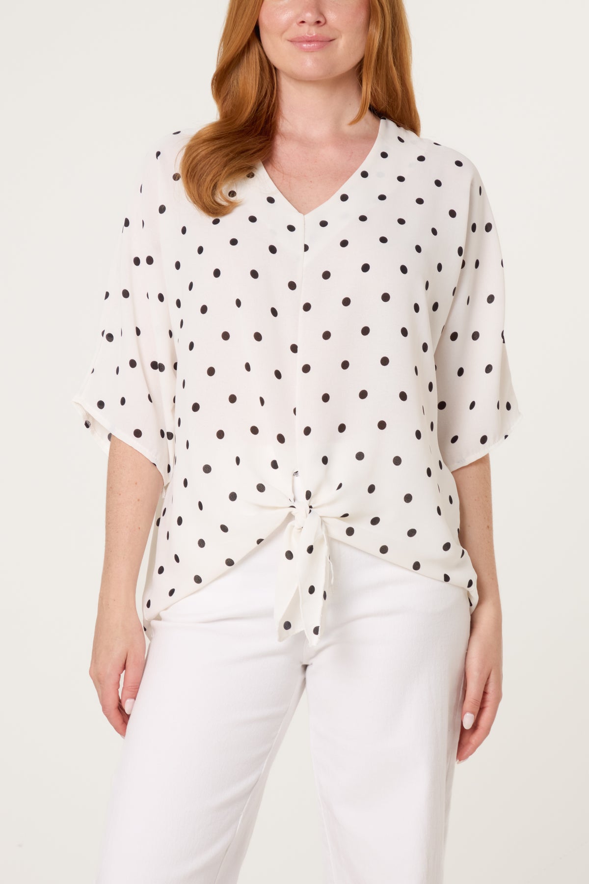 Polka Dot Knot Front Top