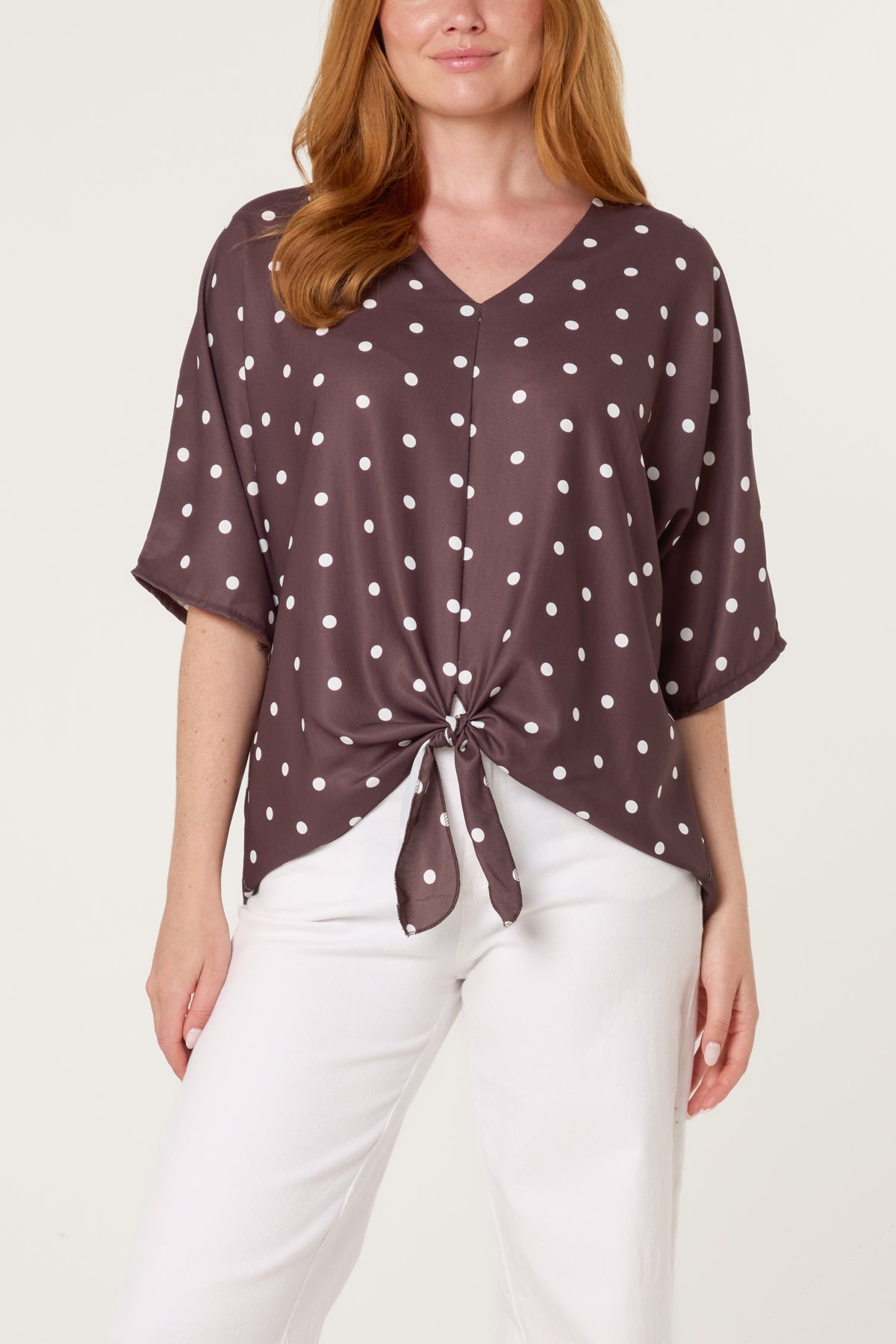 Polka Dot Knot Front Top