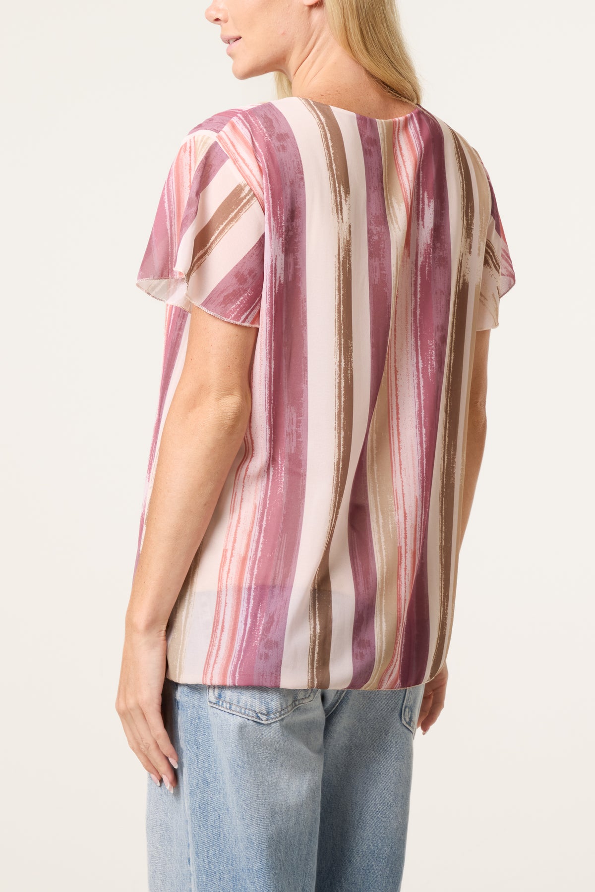 Paint Print Short Sleeve Pleated Top