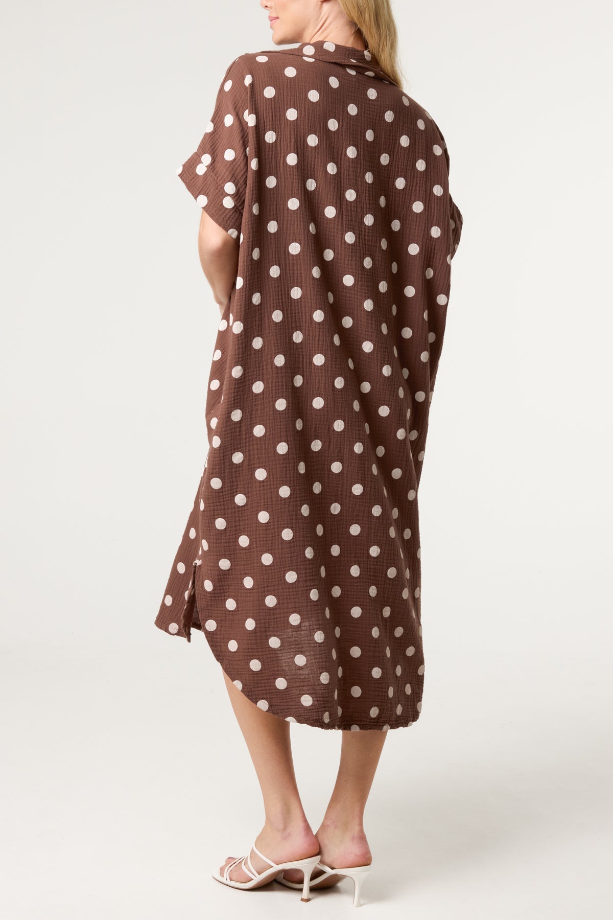 Collar Polka Dot Cotton Midi Dress