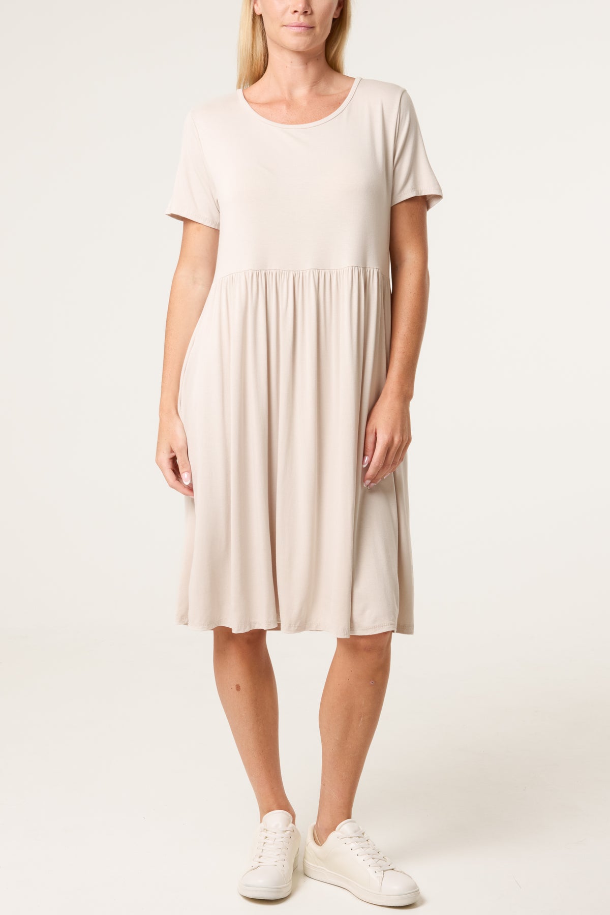Round Neck Stretch Mini Dress