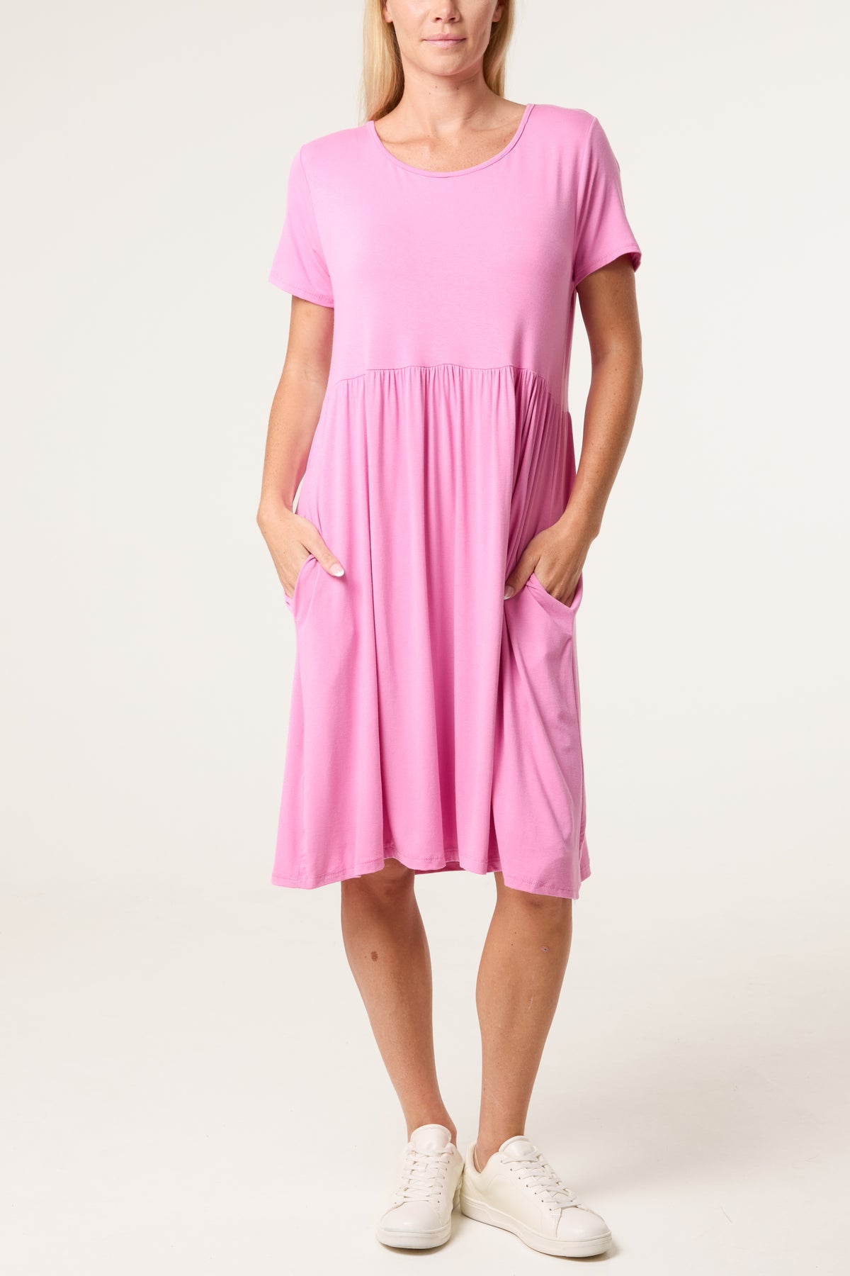 Round Neck Stretch Mini Dress