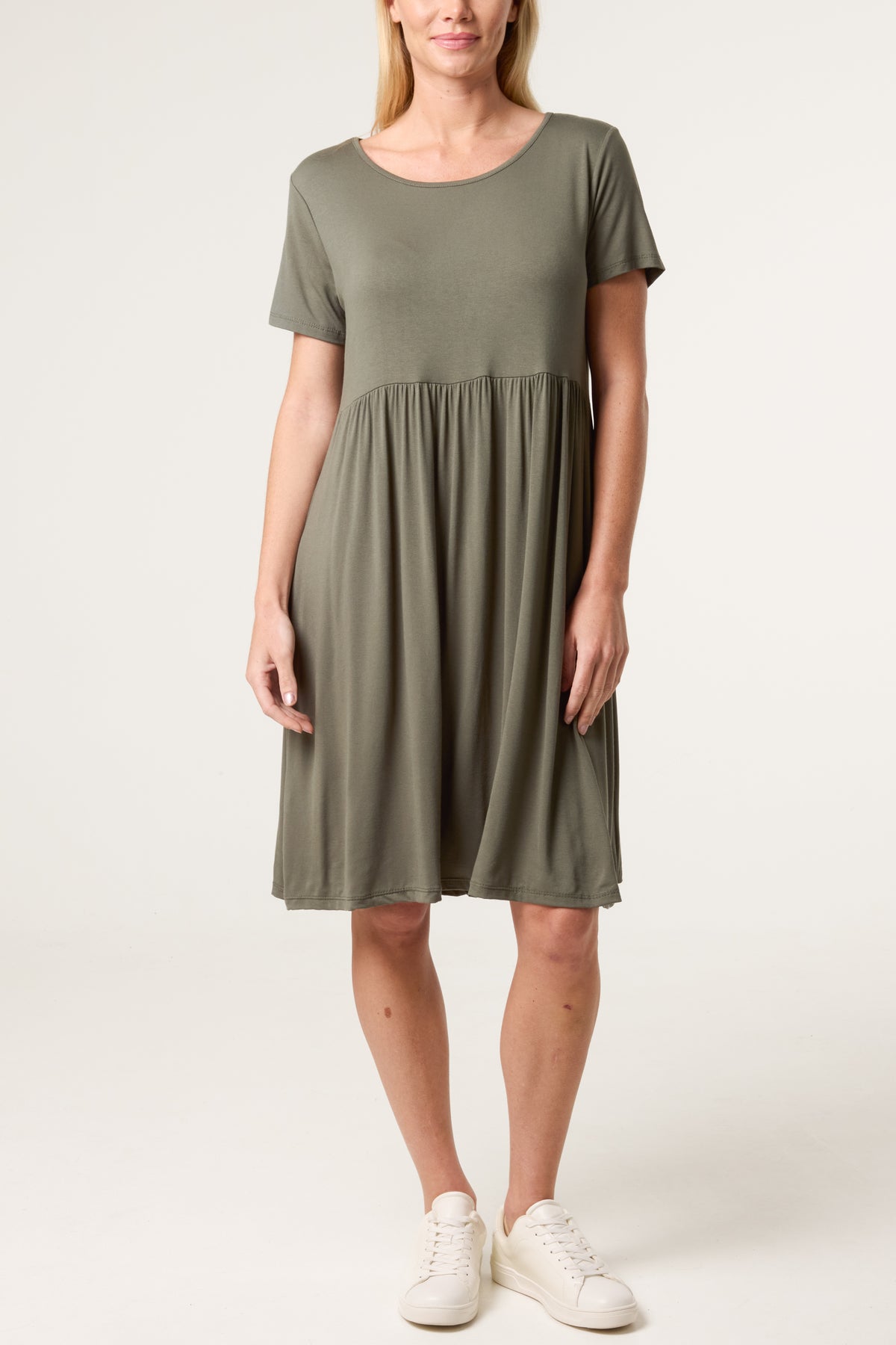 Round Neck Stretch Mini Dress