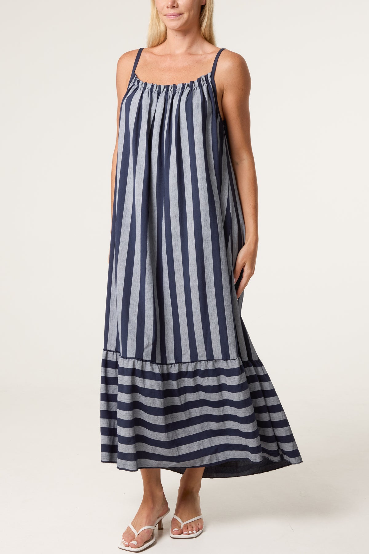 Striped Down Sleeveless Cami Dress