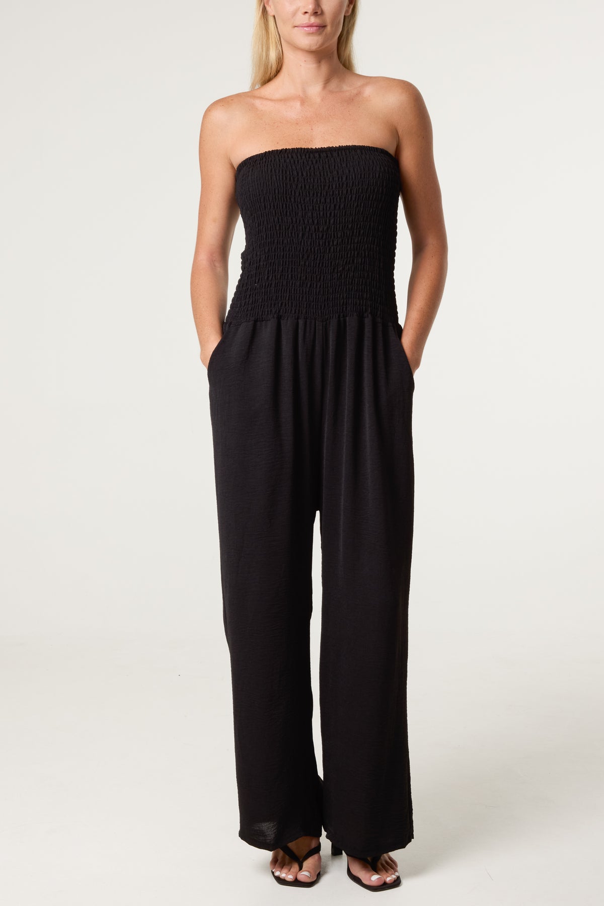 Bandeau Shirred Wide Leg Jumpsuit