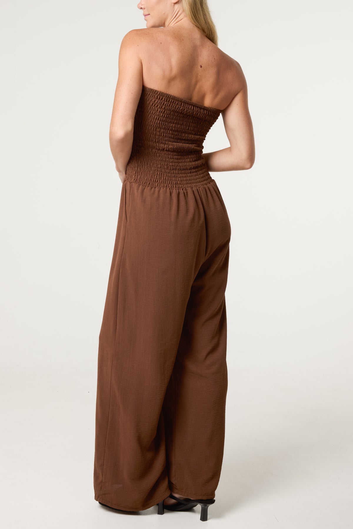 Bandeau Shirred Wide Leg Jumpsuit