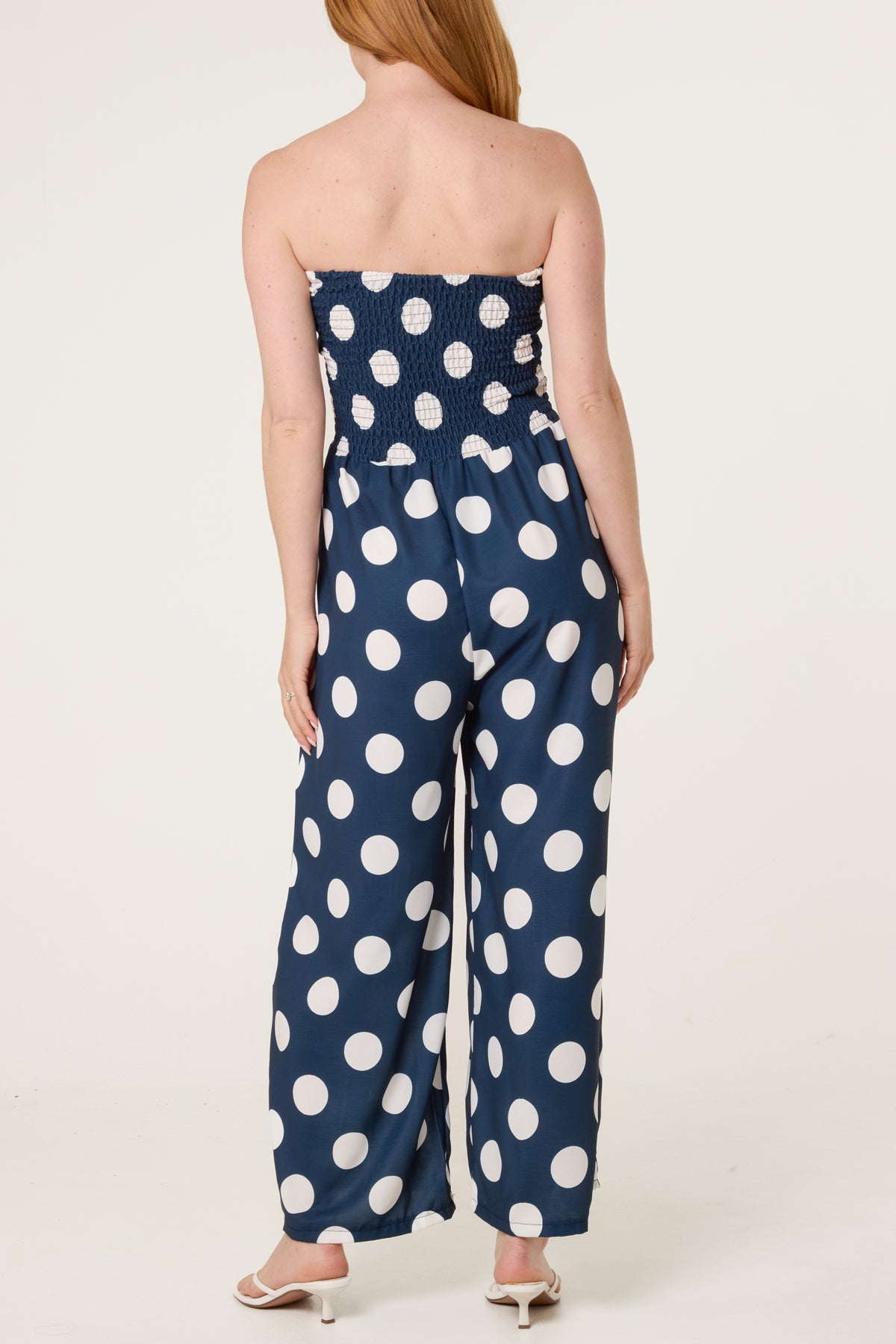 Polka Dot Shirred Bandeau Jumpsuit