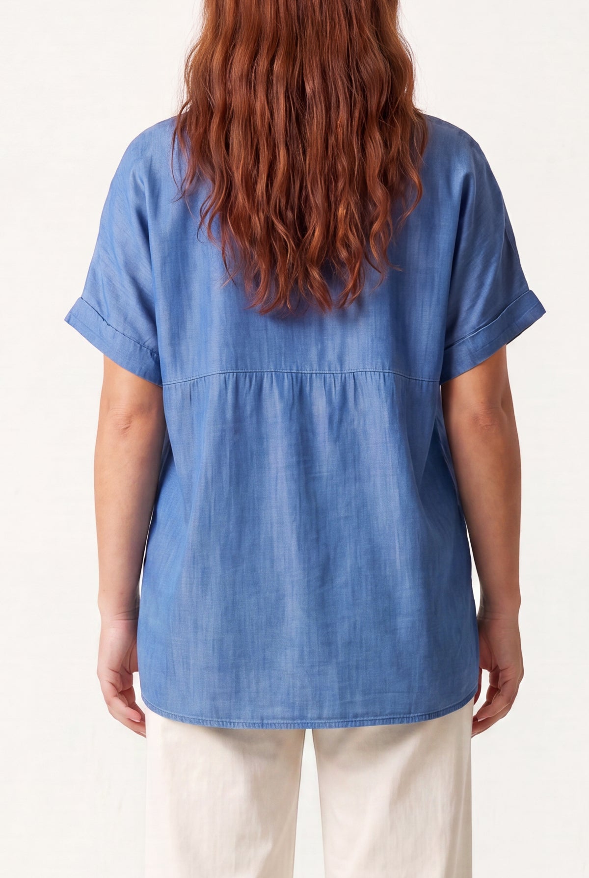 Round Neck Short Sleeve Denim Top