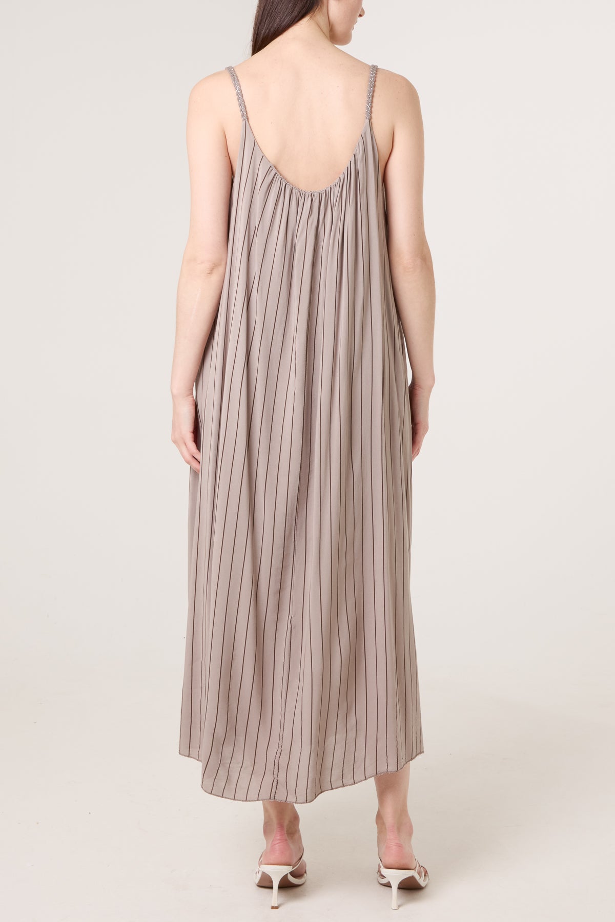 Braided Strap Vertical Stripe Midi Dress