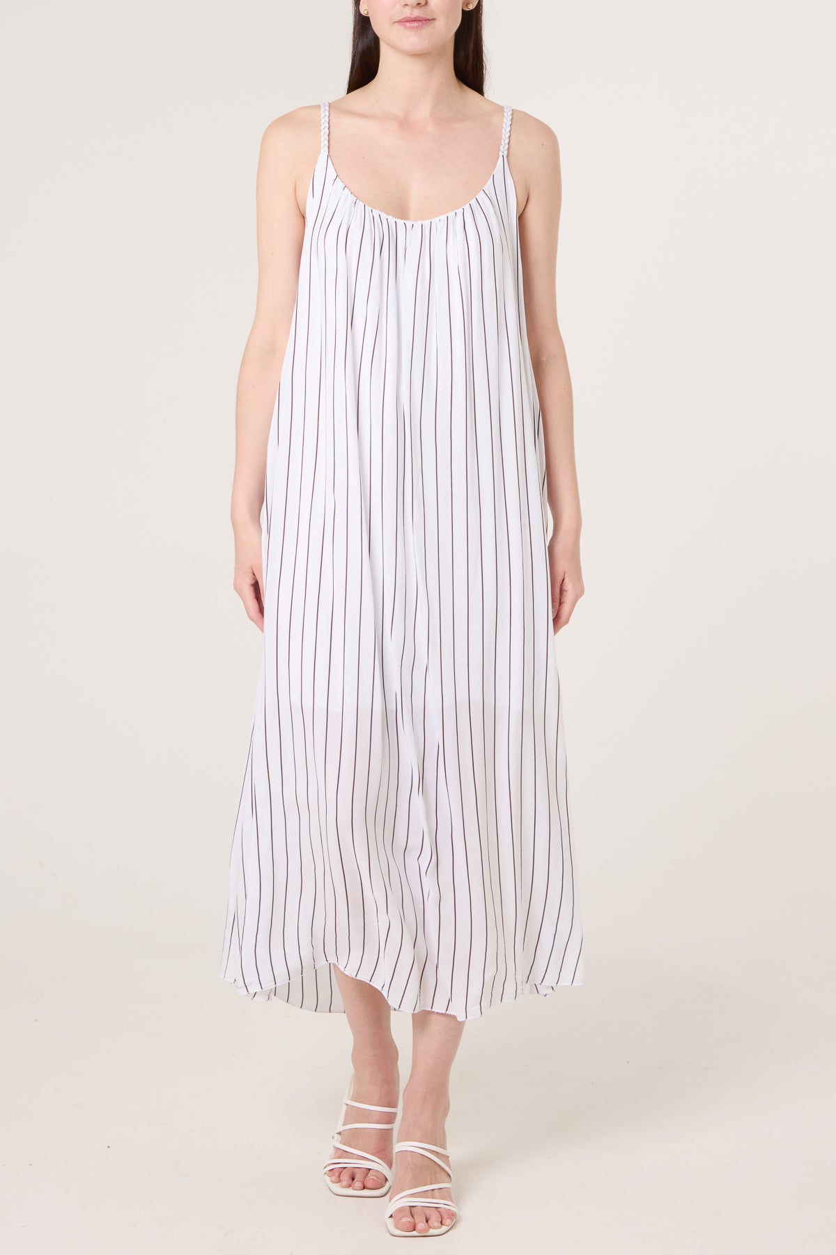 Braided Strap Vertical Stripe Midi Dress