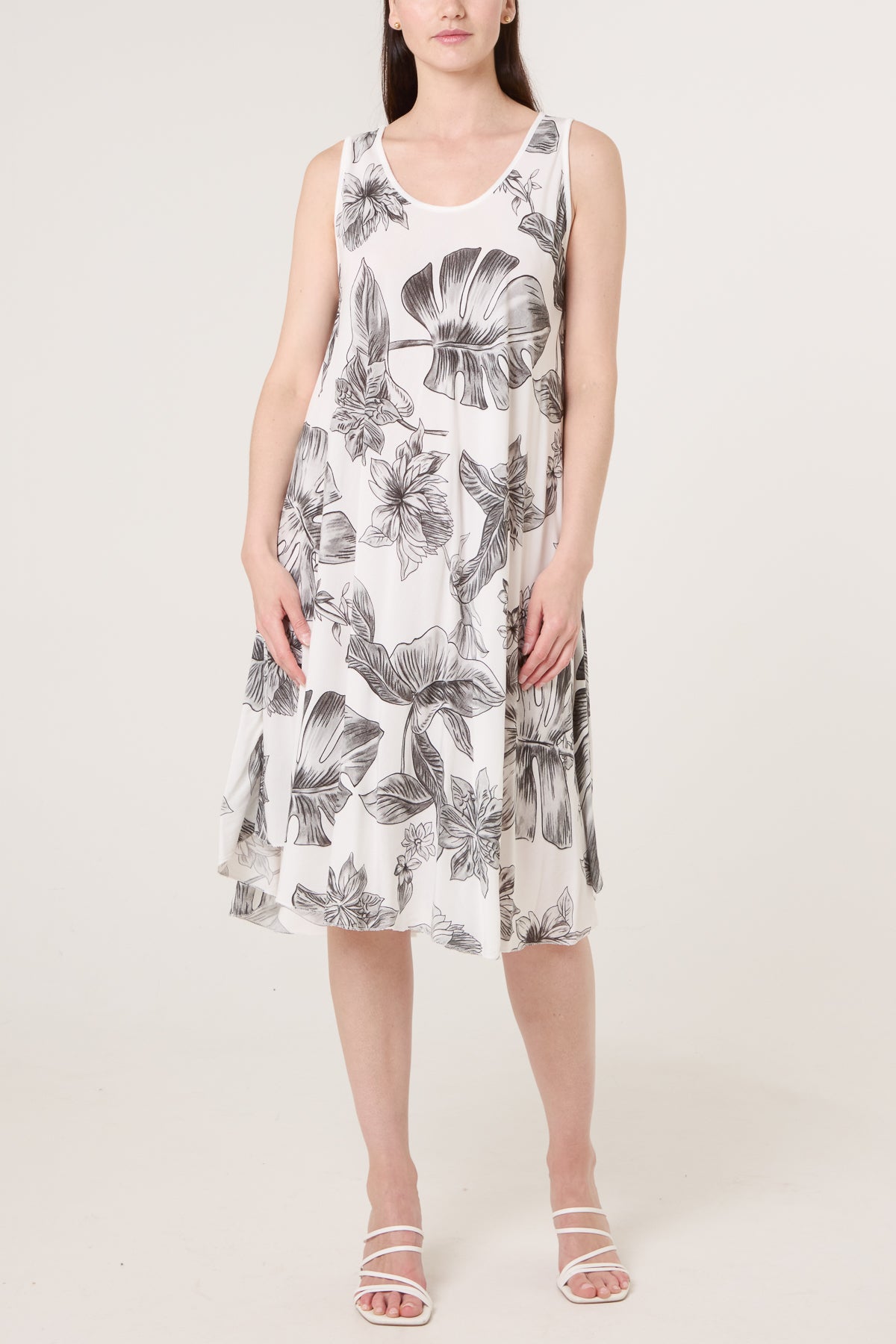 Floral Sleeveless Swing Midi Dress