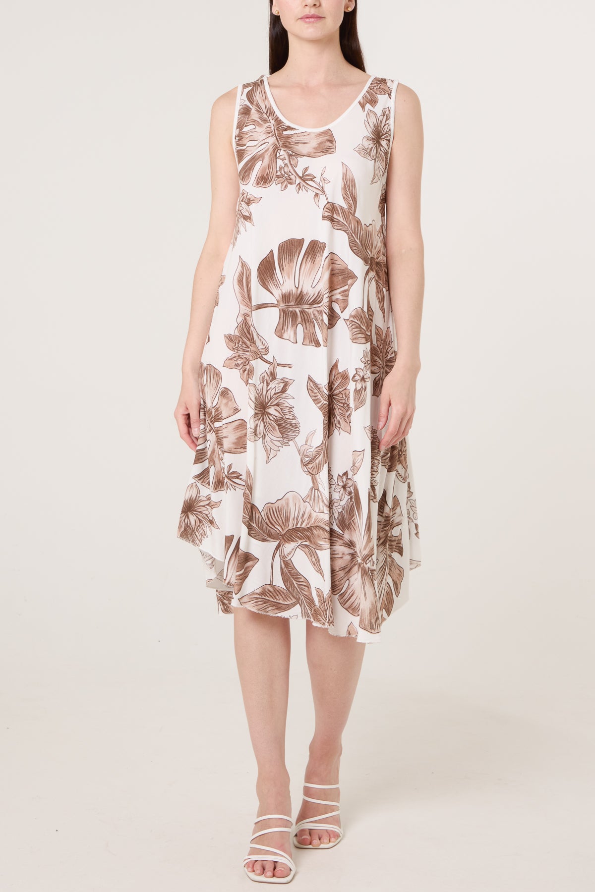 Floral Sleeveless Swing Midi Dress
