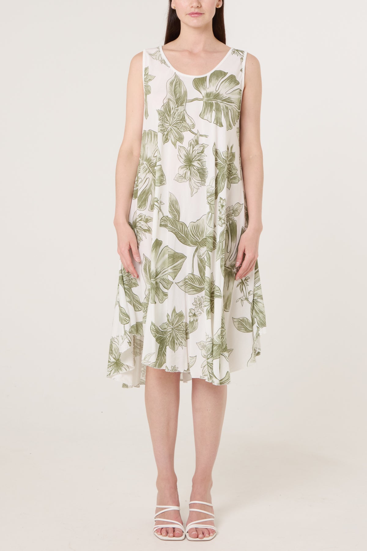 Floral Sleeveless Swing Midi Dress