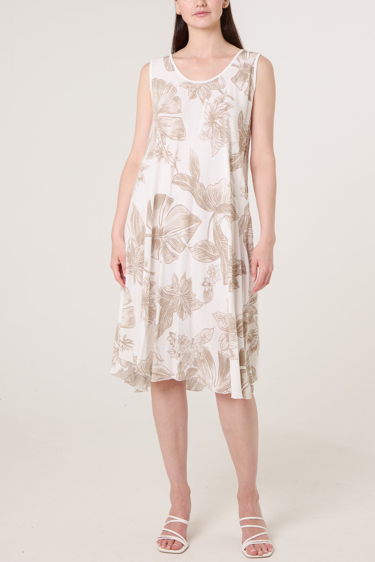 Floral Sleeveless Swing Midi Dress