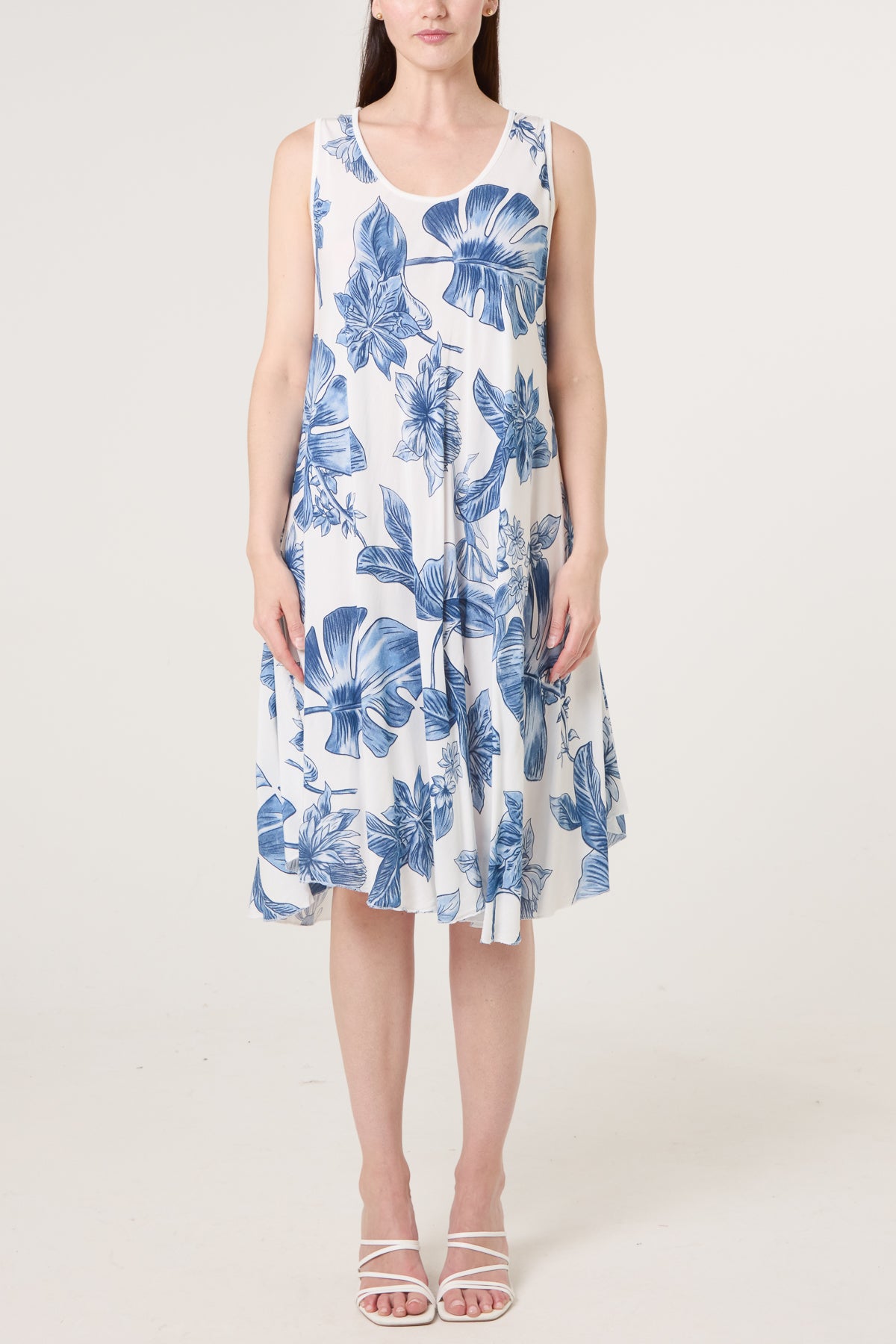 Floral Sleeveless Swing Midi Dress