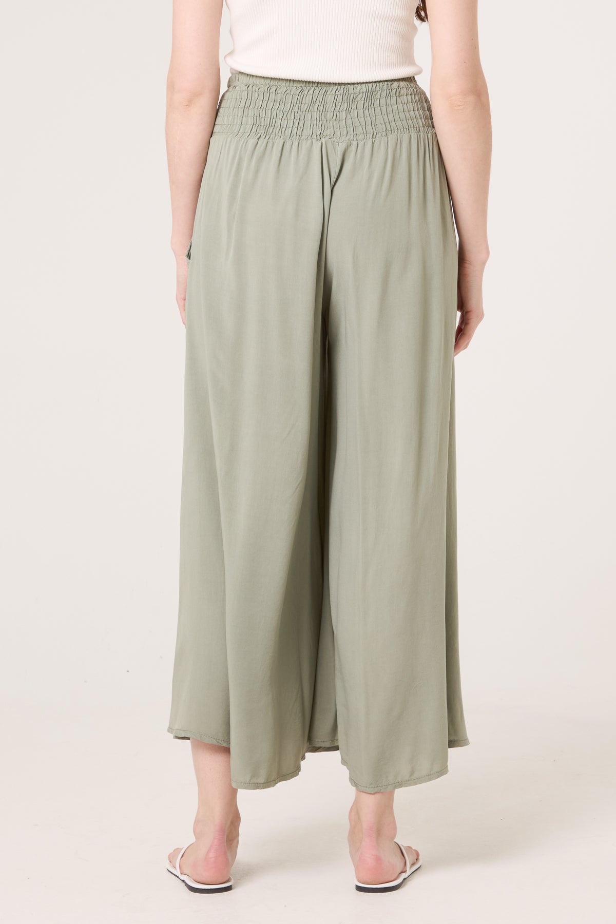 Soft Touch Shirred Waist Wide Leg Trousers