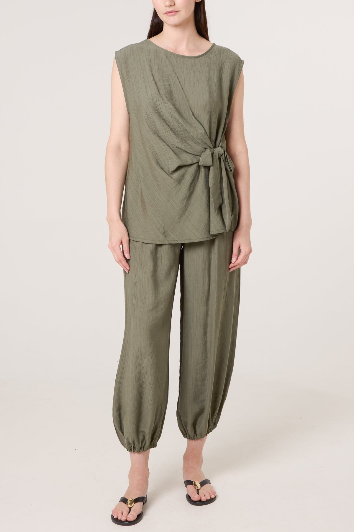 Crinkle Front Knot Top & Trousers Set