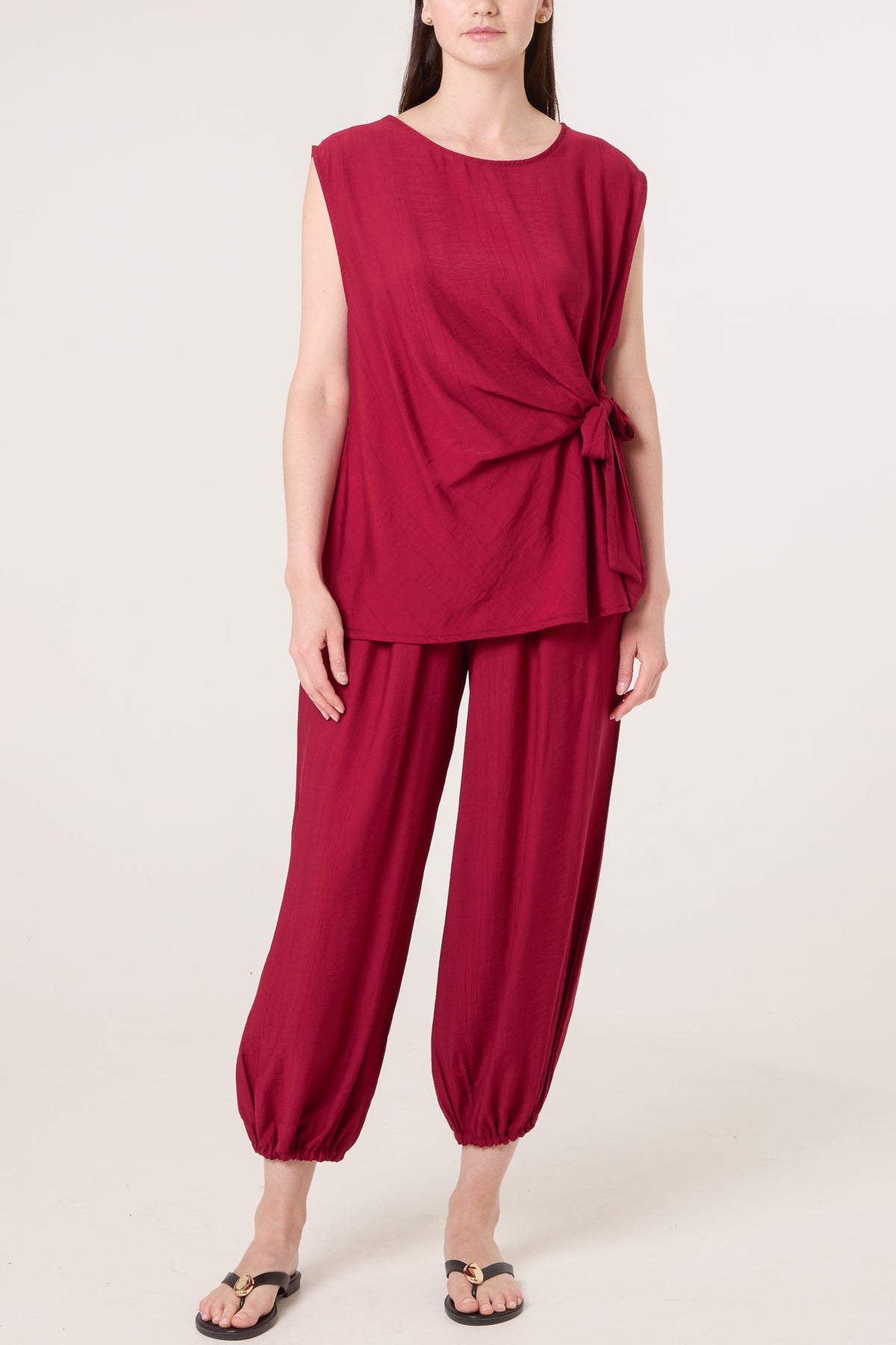 Crinkle Front Knot Top & Trousers Set