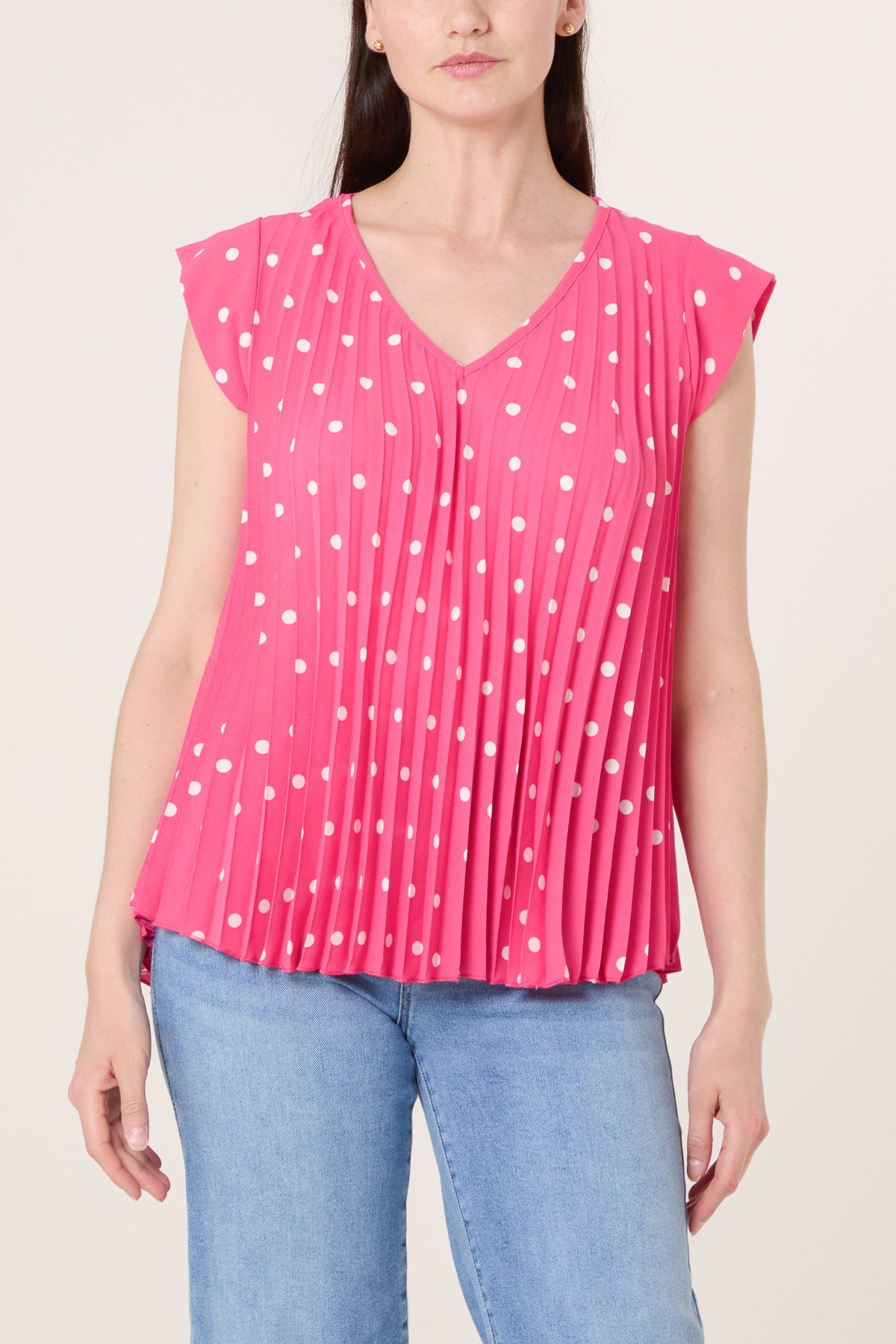 V-Neck Polka Dot Pleated Top