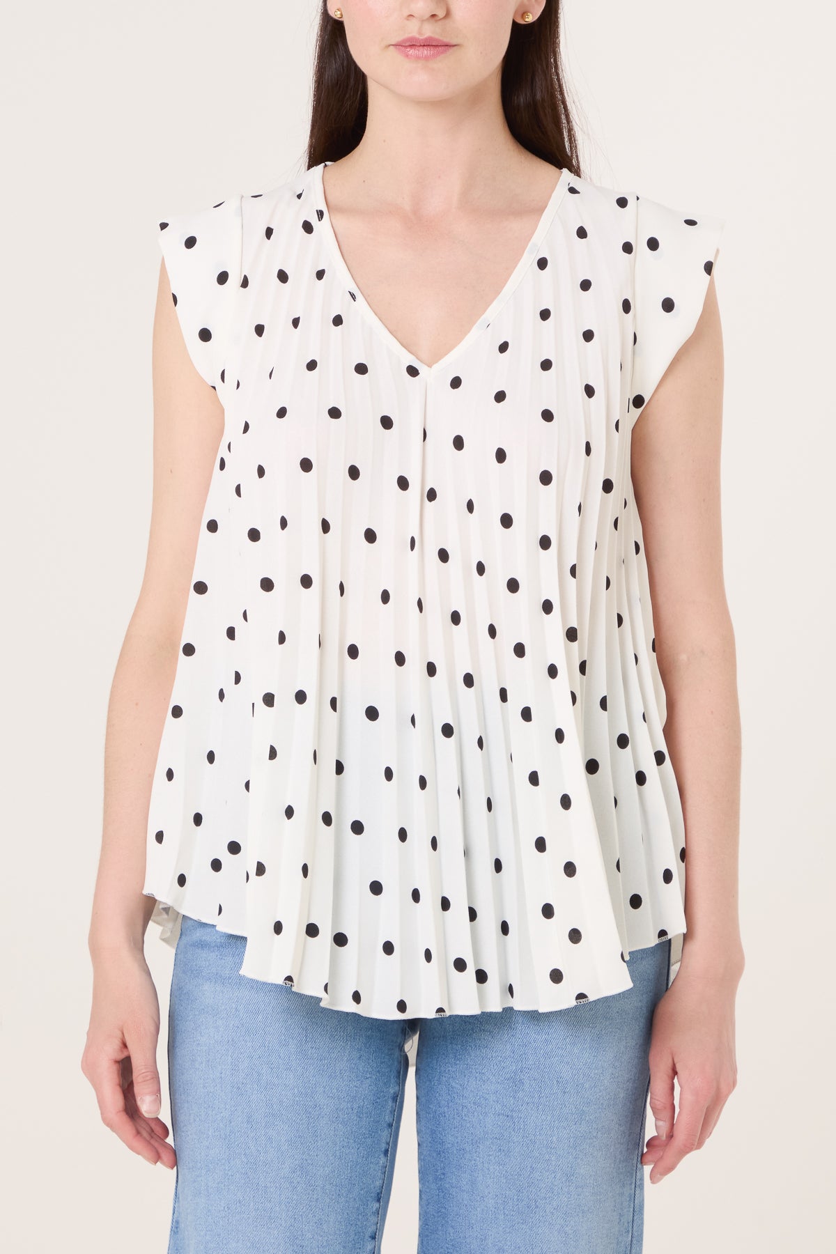 V-Neck Polka Dot Pleated Top
