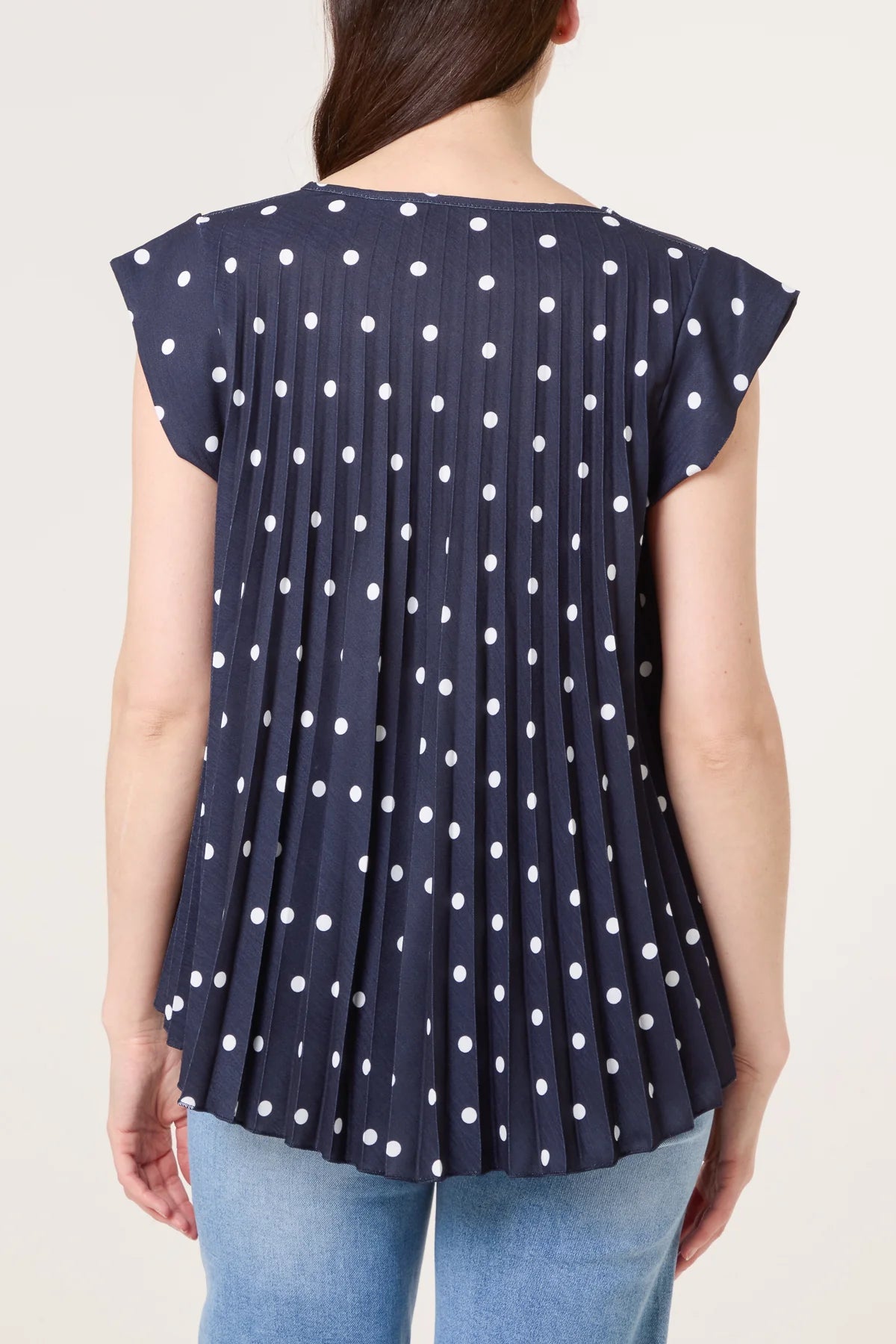 V-Neck Polka Dot Pleated Top