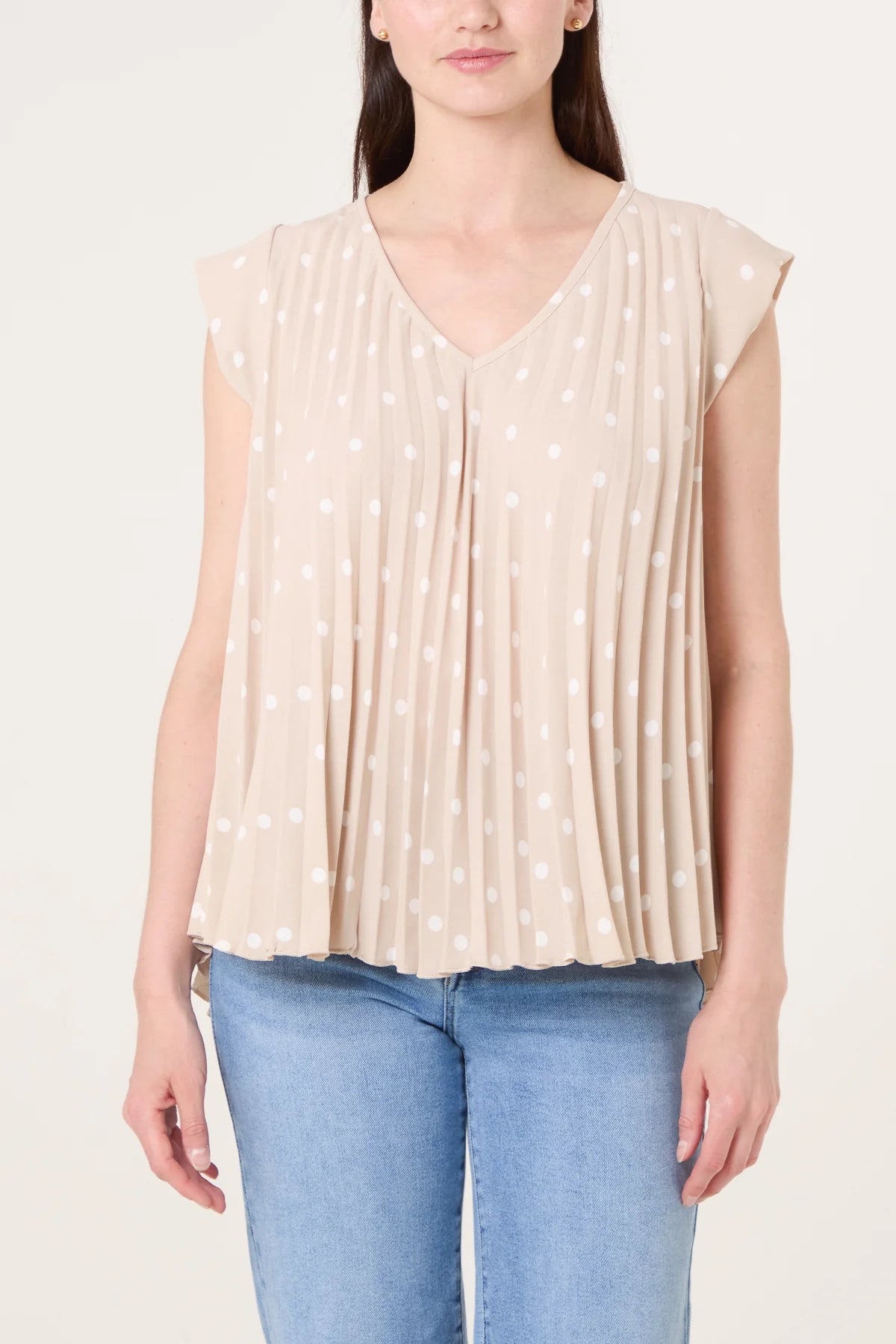 V-Neck Polka Dot Pleated Top