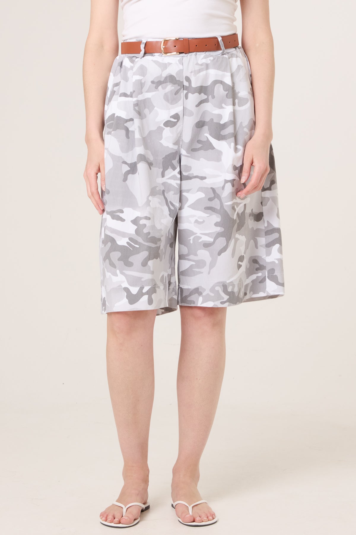 Belted Camouflage Bermuda Shorts