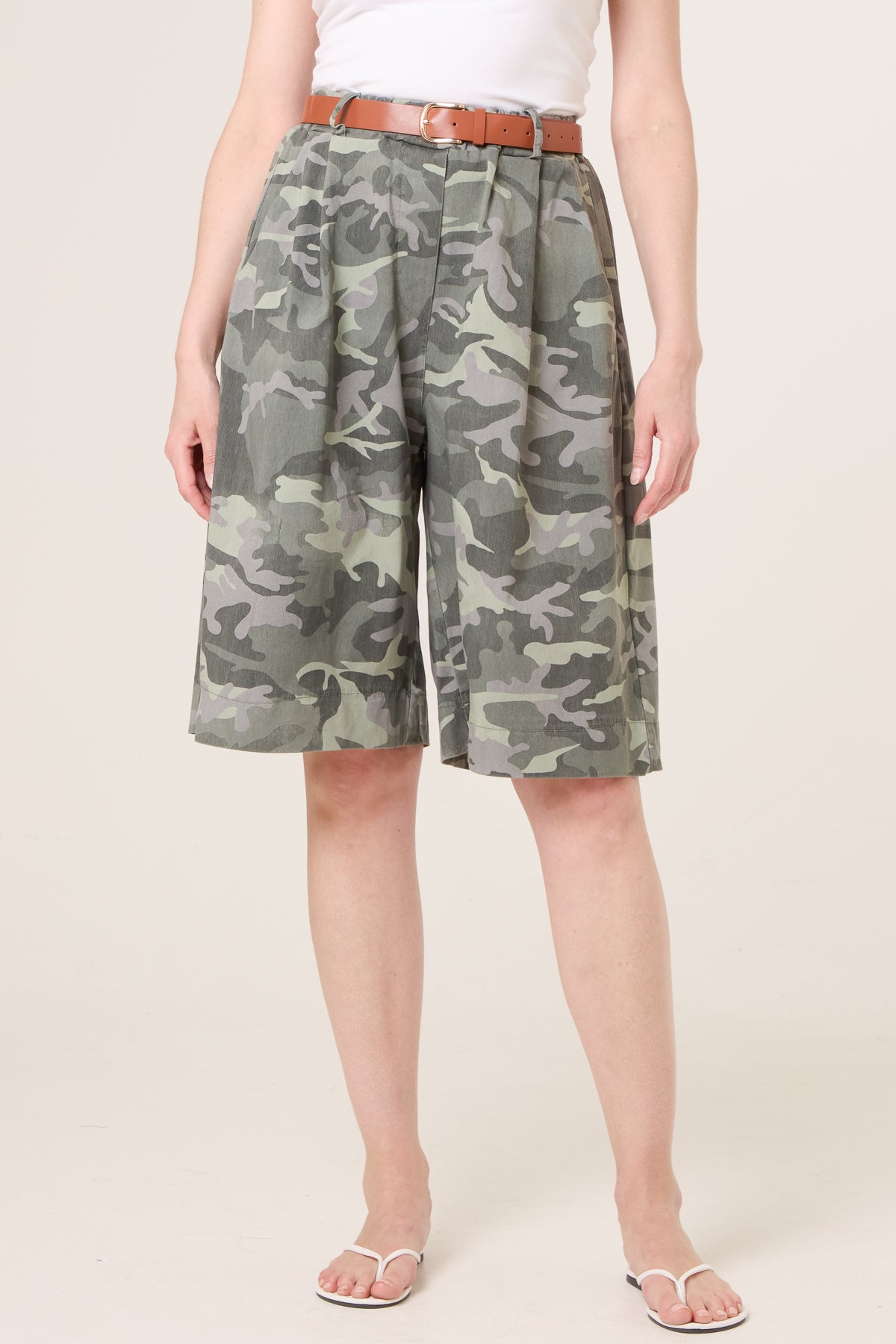 Belted Camouflage Bermuda Shorts