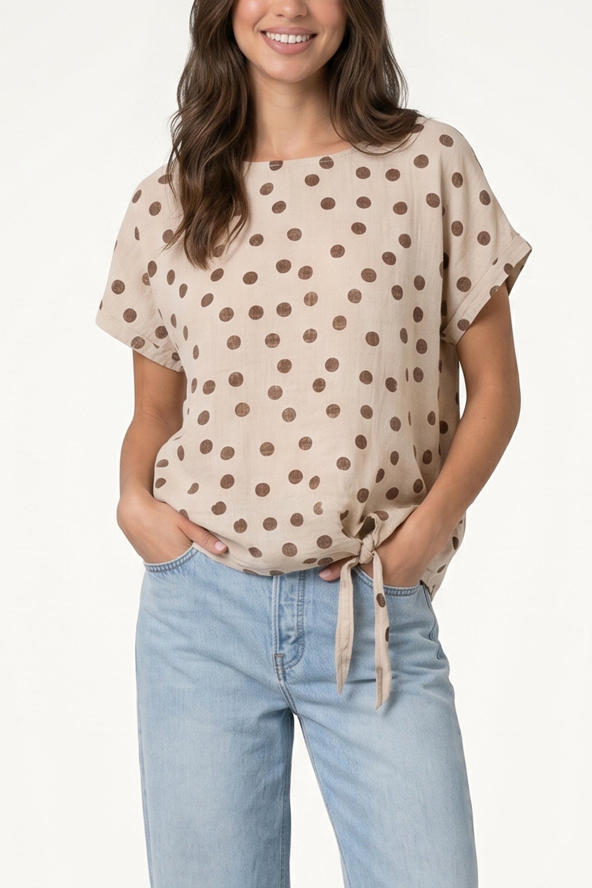 Side Knot Polka Dot Pure Cotton Top