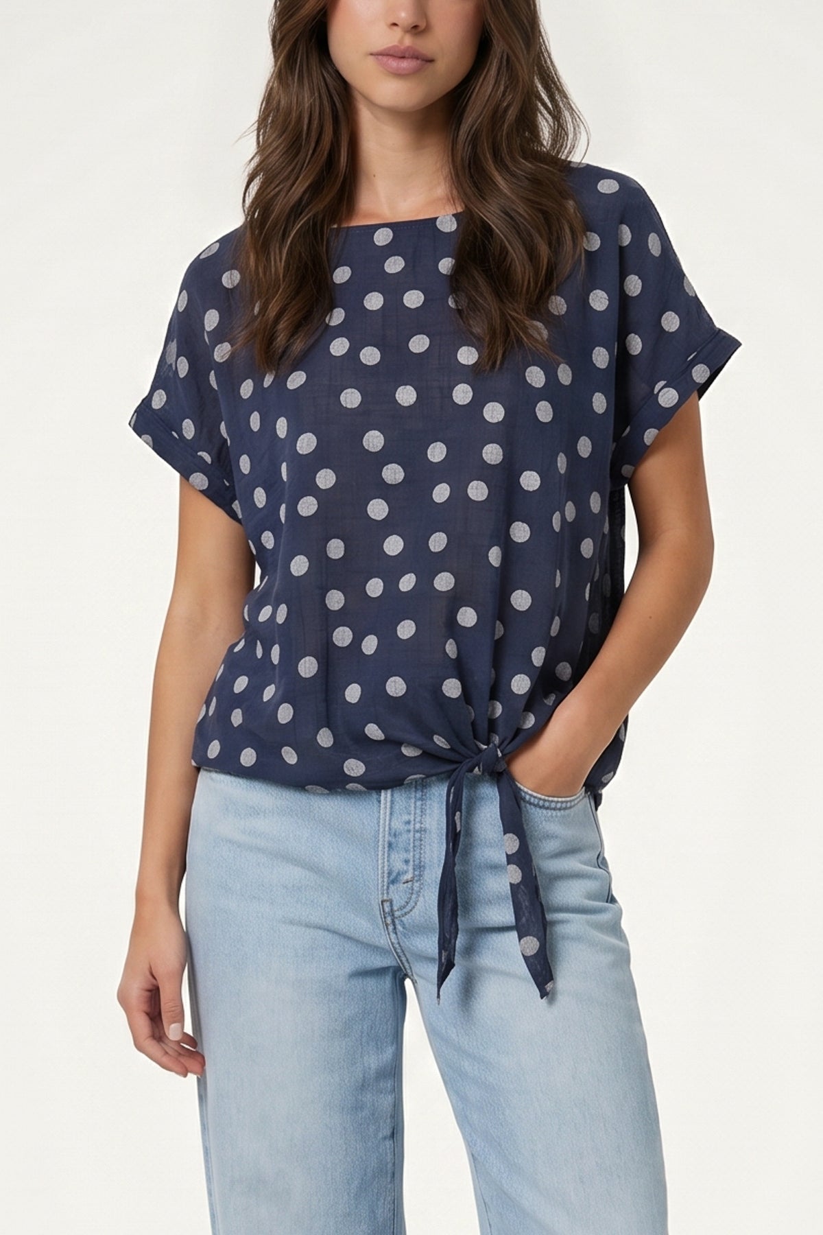 Side Knot Polka Dot Pure Cotton Top