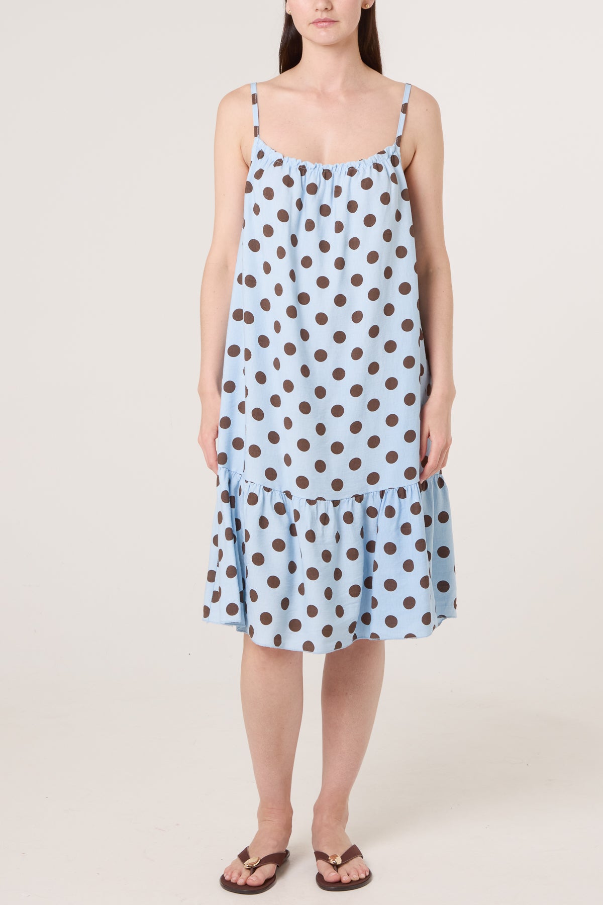 Strappy Polka Dot Tiered Midi Dress
