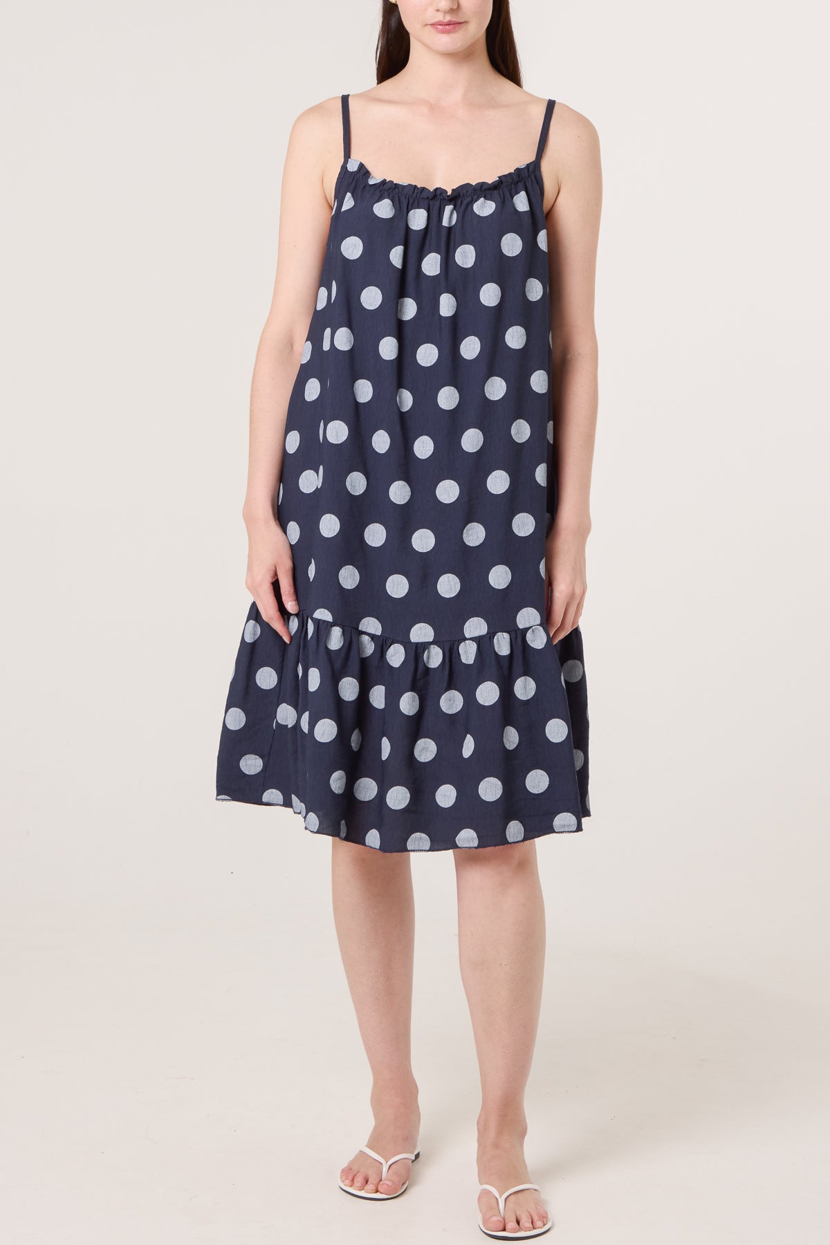 Strappy Polka Dot Tiered Midi Dress