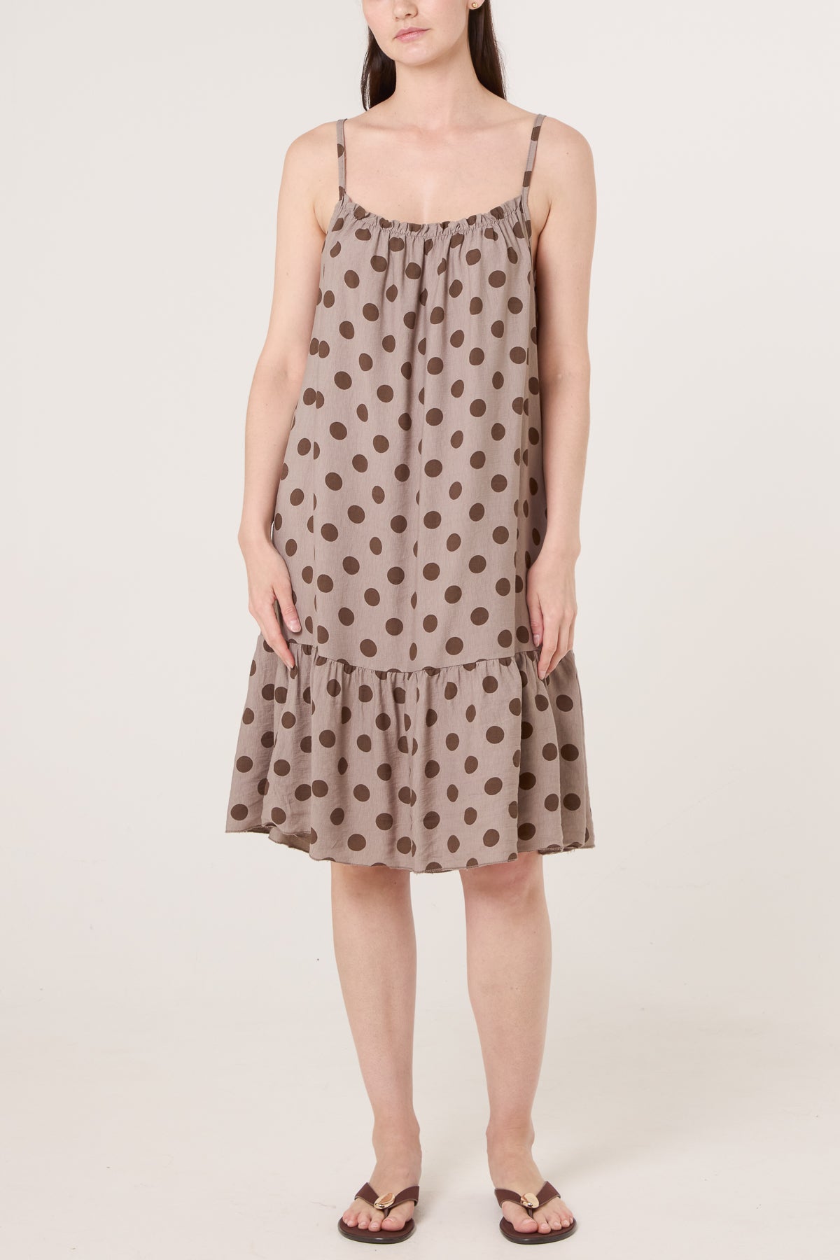Strappy Polka Dot Tiered Midi Dress