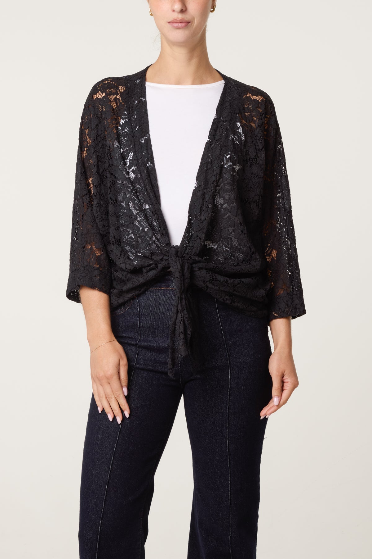 Lace Kimono With Front Knit