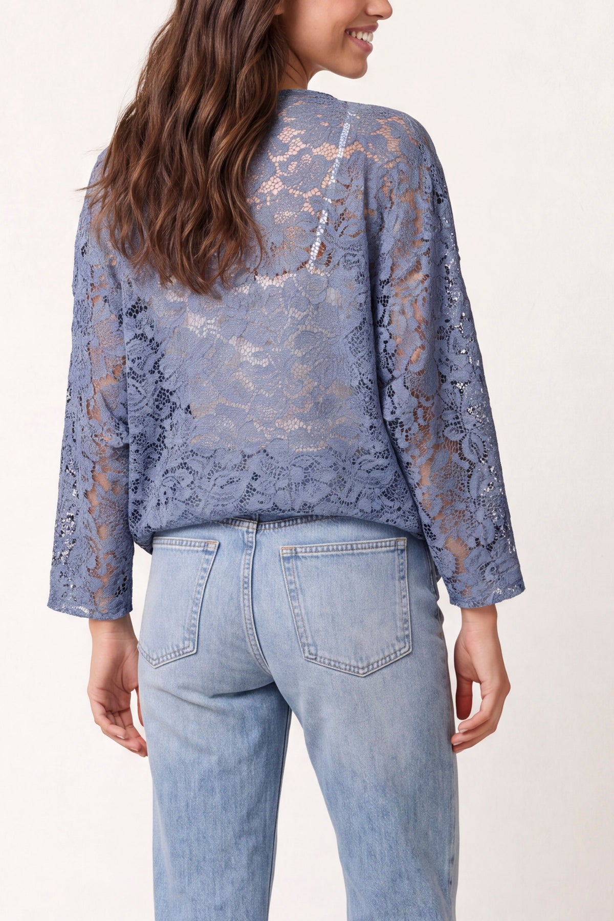 Lace Kimono With Front Knit
