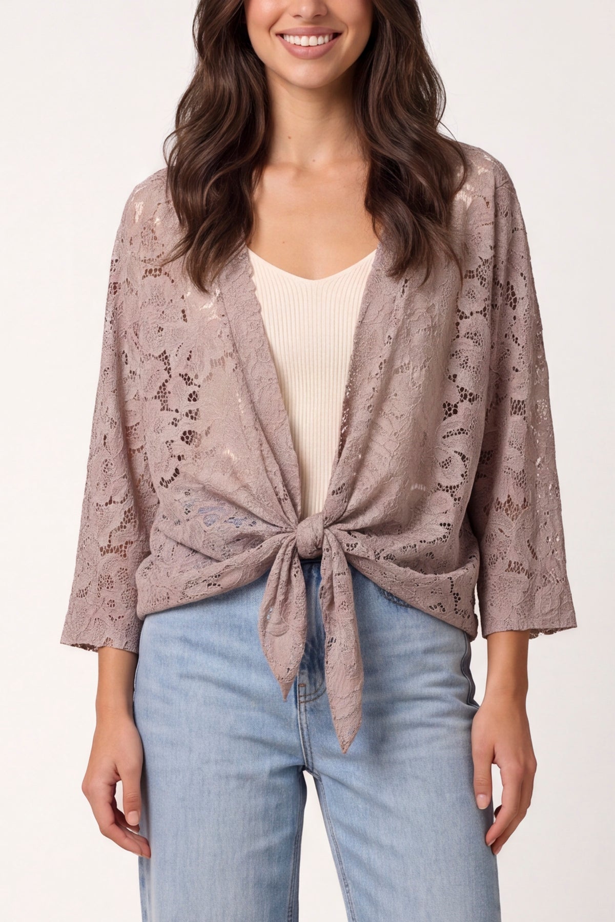 Lace Kimono With Front Knit