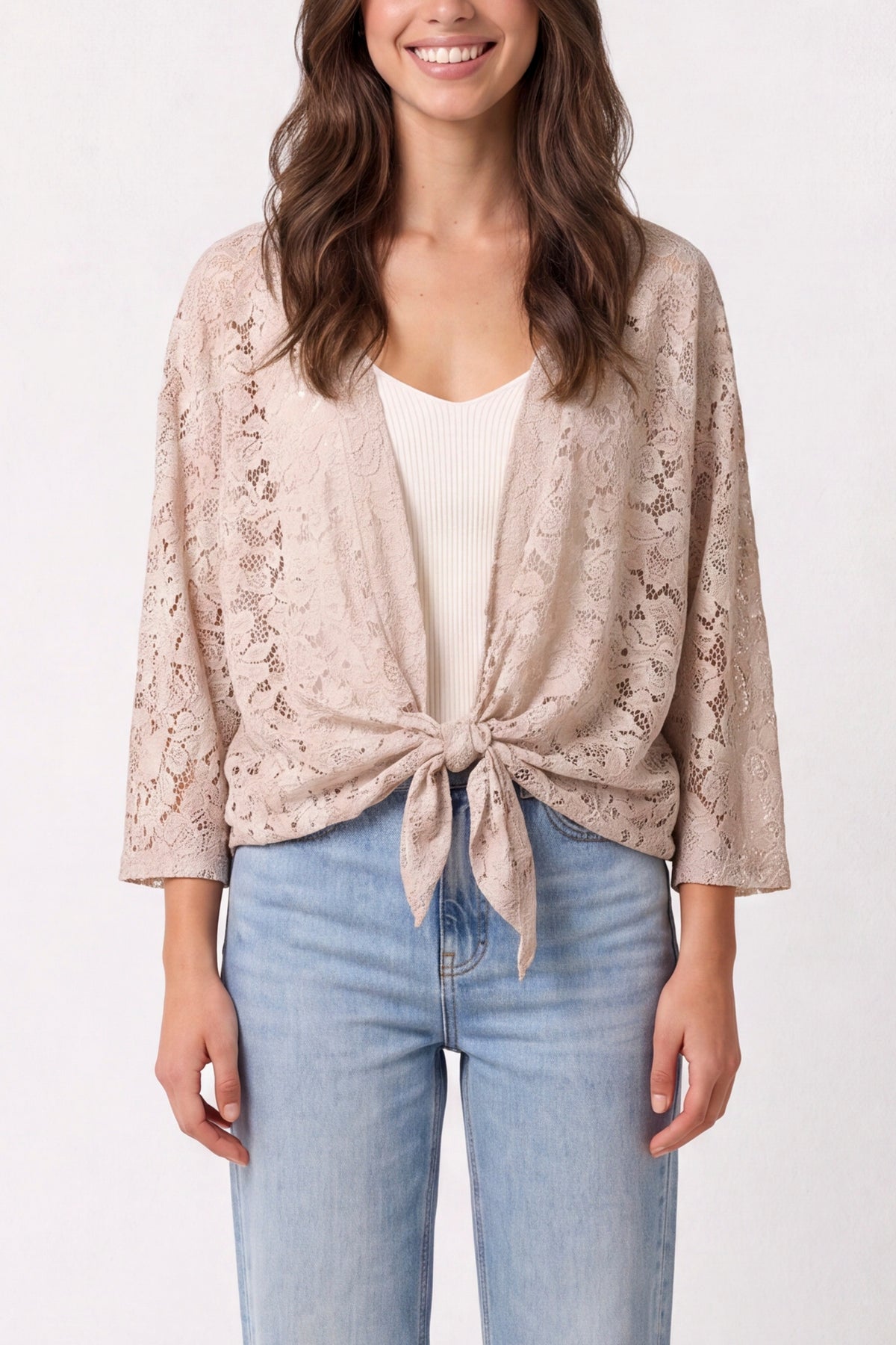 Lace Kimono With Front Knit