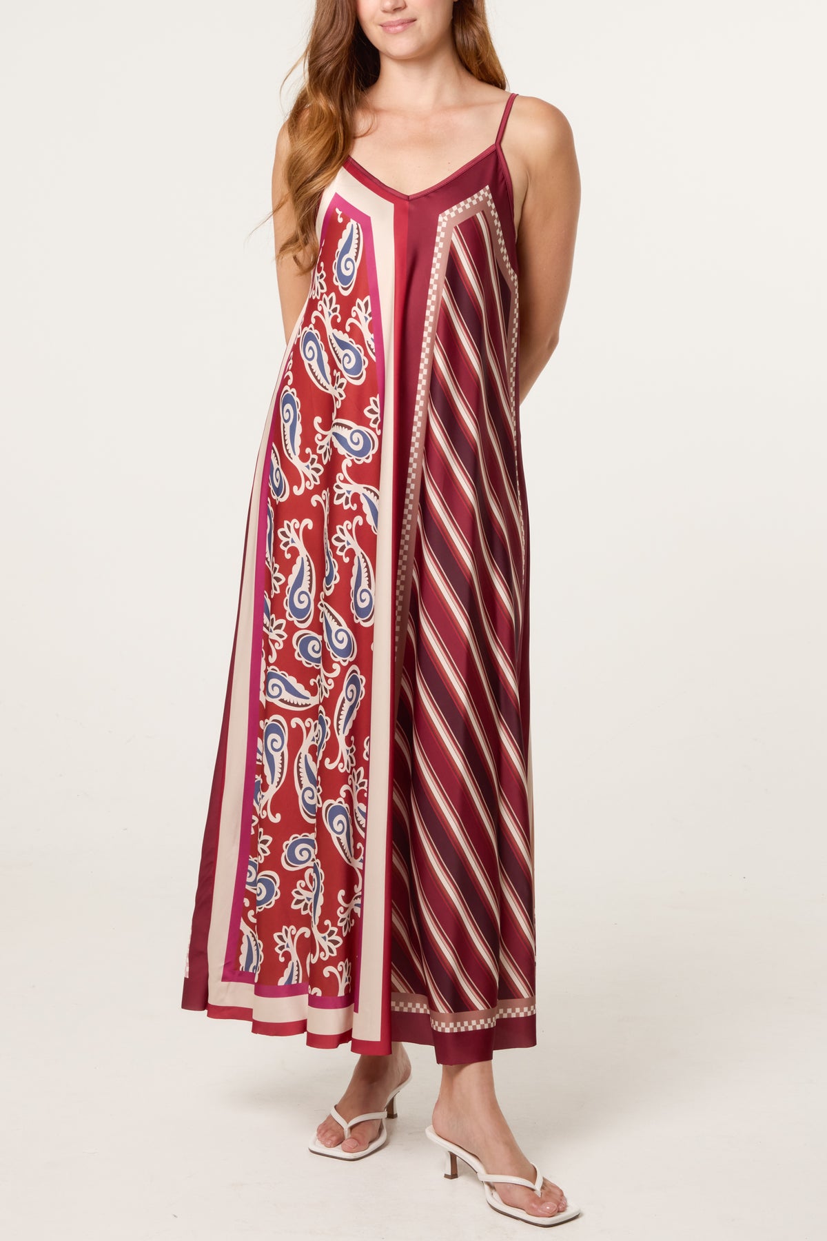 Reversible Satin Feel Sleeveless Paisley Midi Dress
