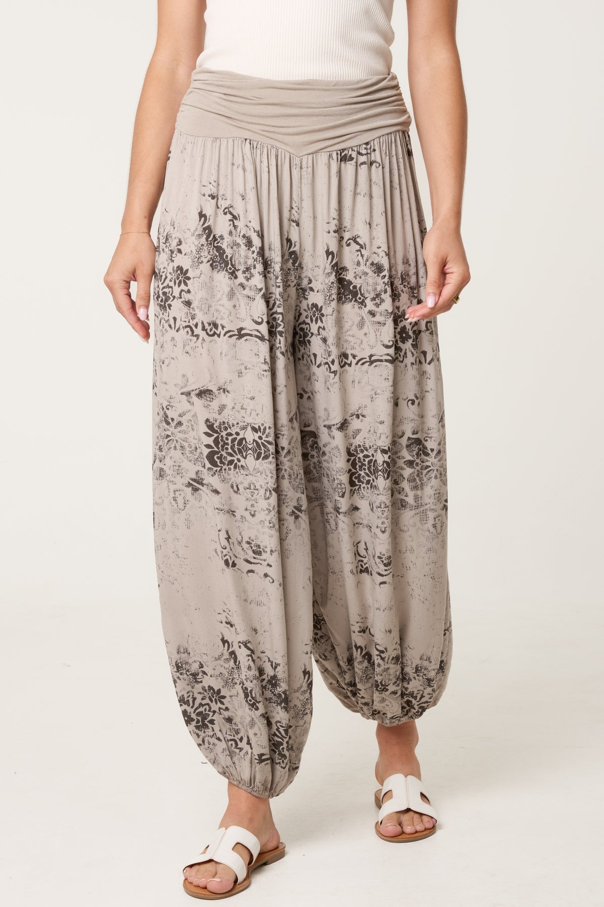 Waistband Patterned Cuffed Harem Trouser