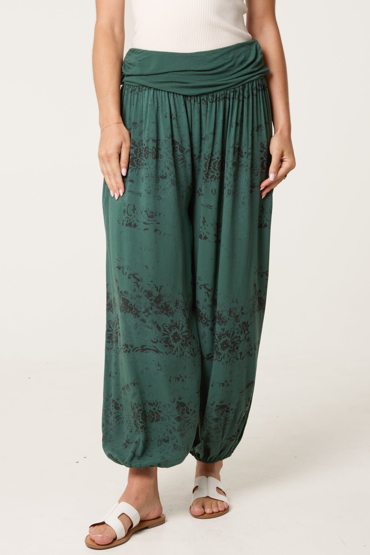 Waistband Patterned Cuffed Harem Trouser