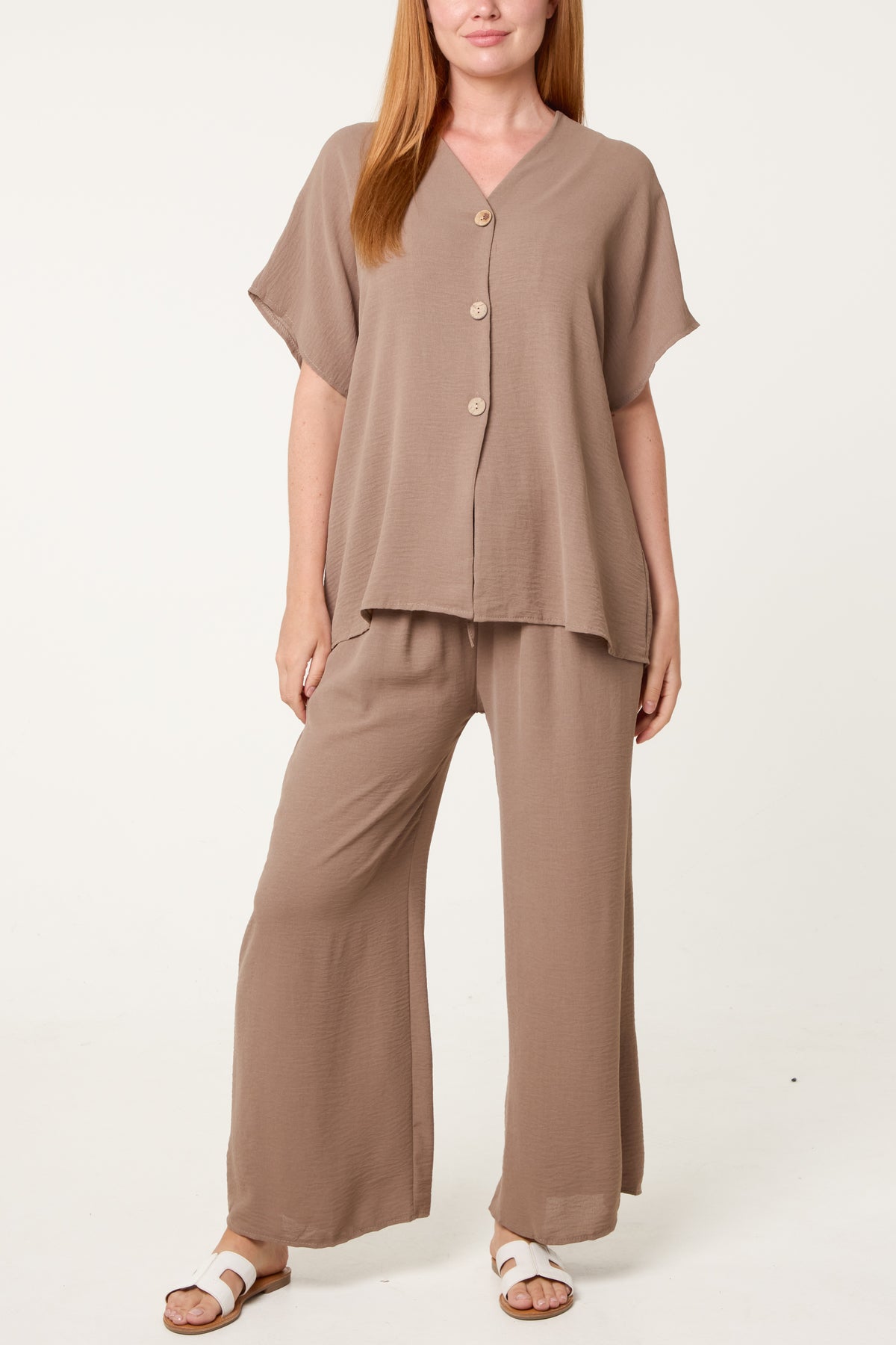 Button Through Shirt & Wide Leg Trousers