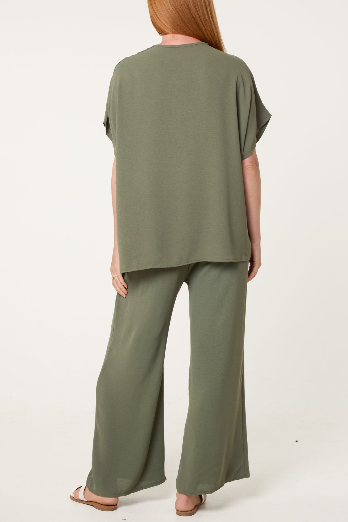 Button Through Shirt & Wide Leg Trousers