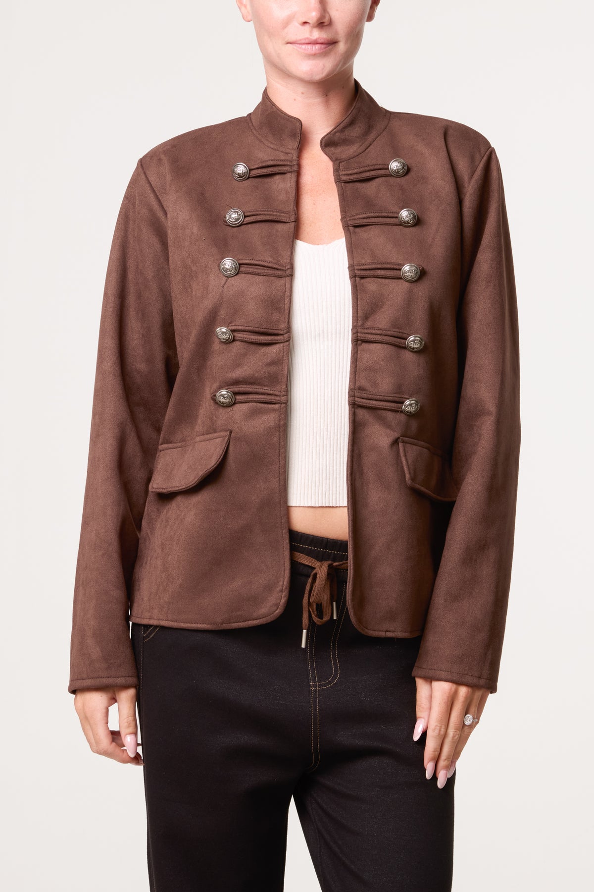 Military Band Tailored Jacket With Butto